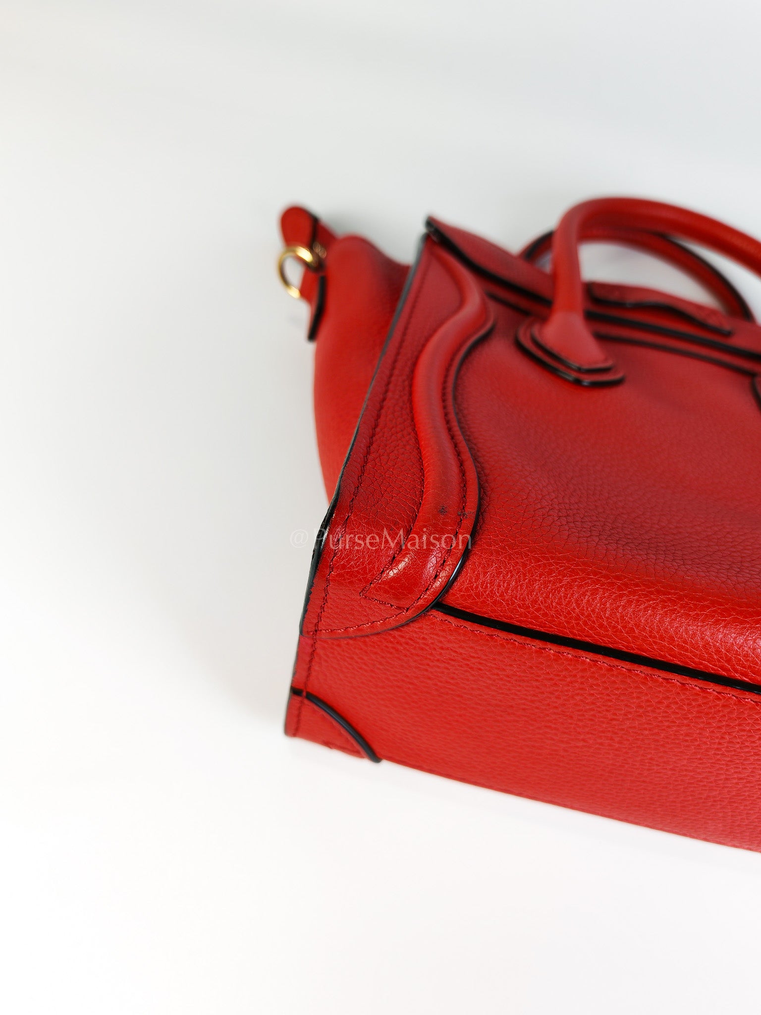 Nano Luggage Tote Bag in Red Grained Calfskin Leather | Purse Maison Luxury Bags Shop