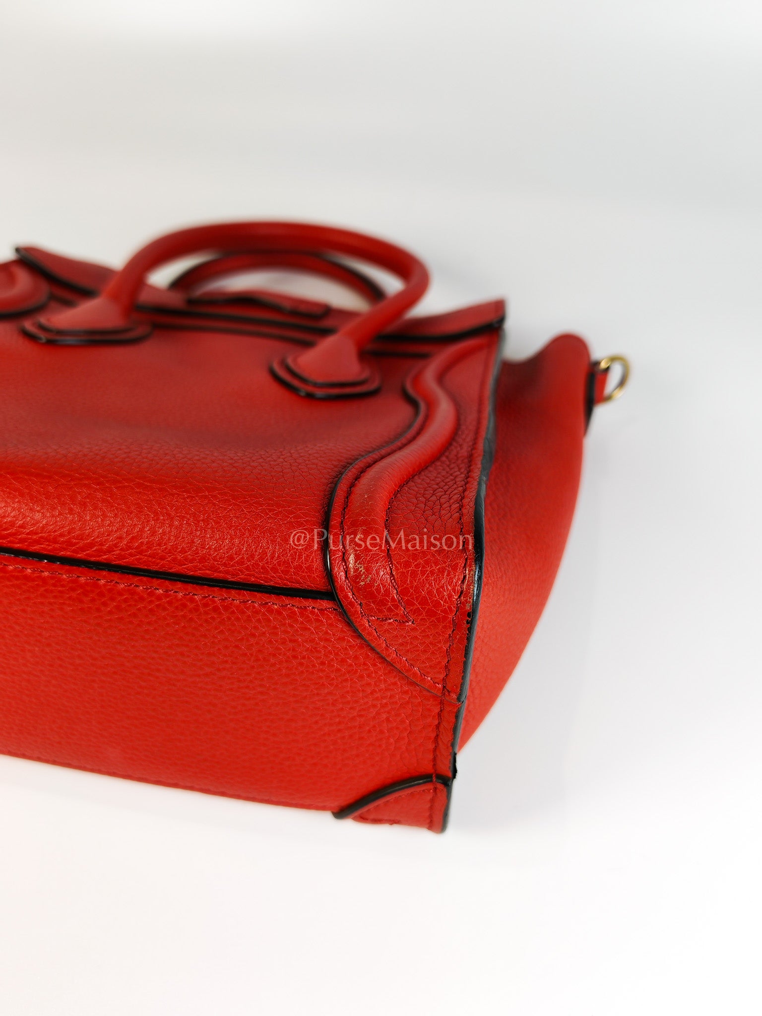 Nano Luggage Tote Bag in Red Grained Calfskin Leather | Purse Maison Luxury Bags Shop