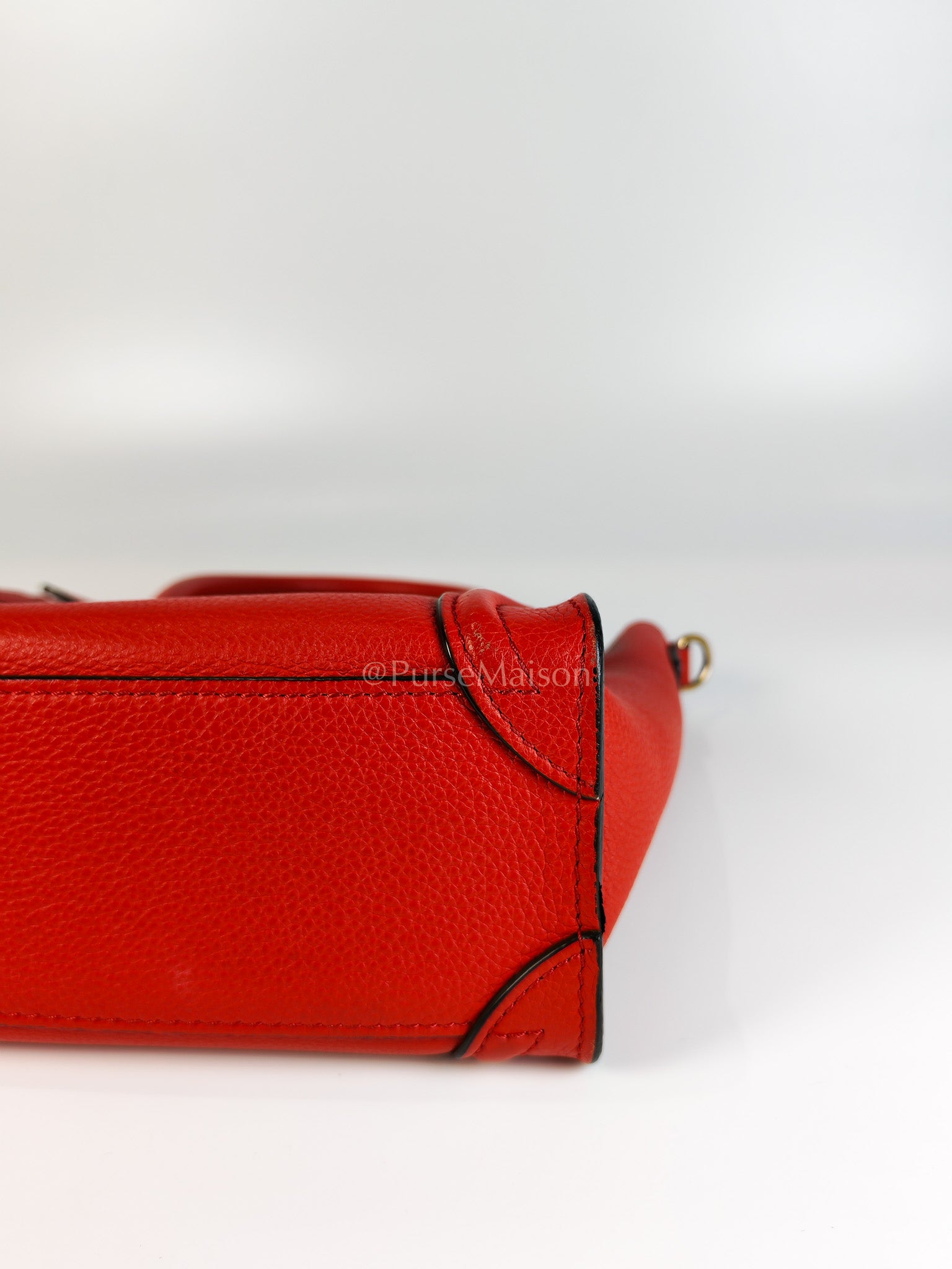 Nano Luggage Tote Bag in Red Grained Calfskin Leather | Purse Maison Luxury Bags Shop