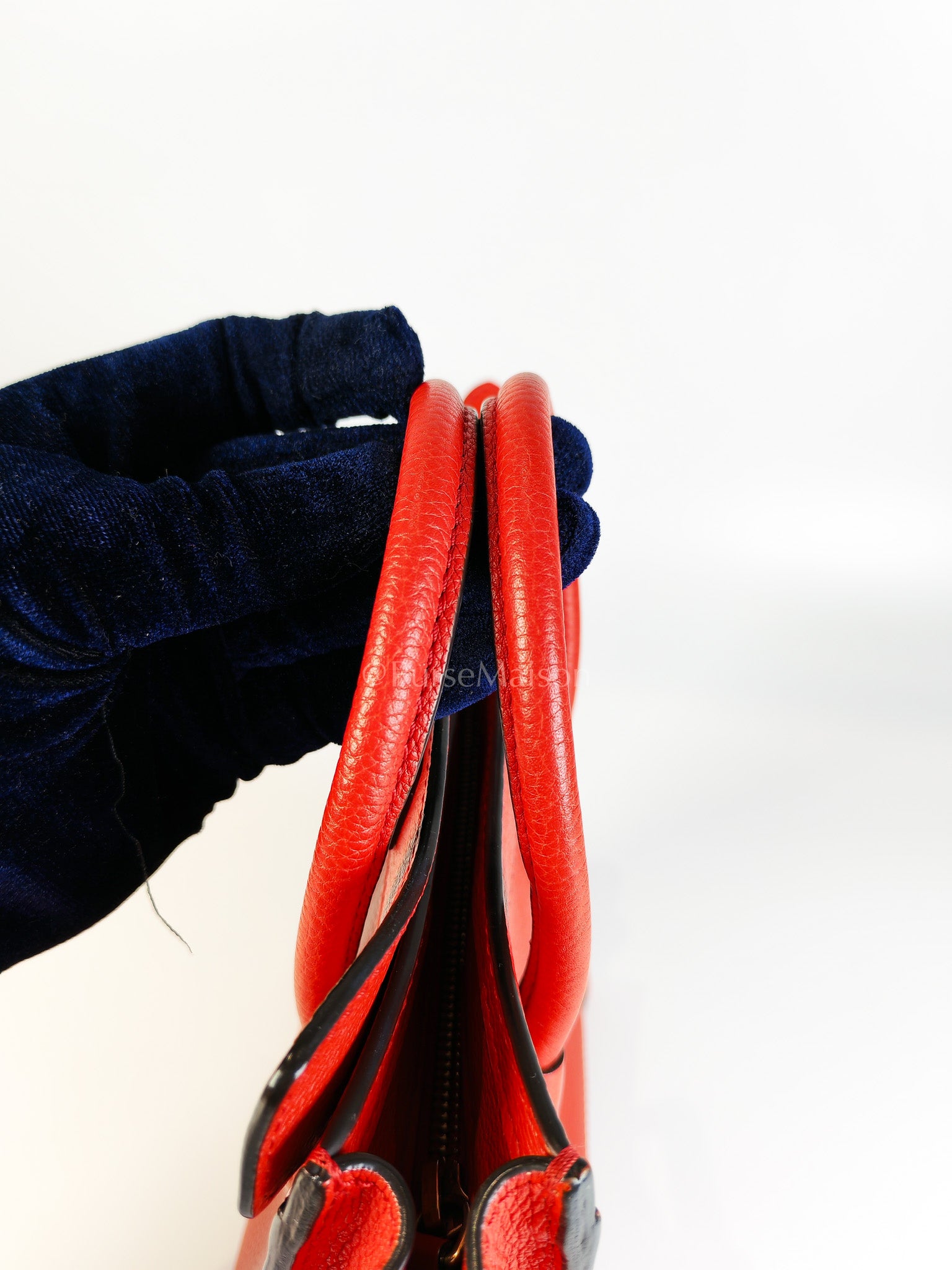 Nano Luggage Tote Bag in Red Grained Calfskin Leather | Purse Maison Luxury Bags Shop