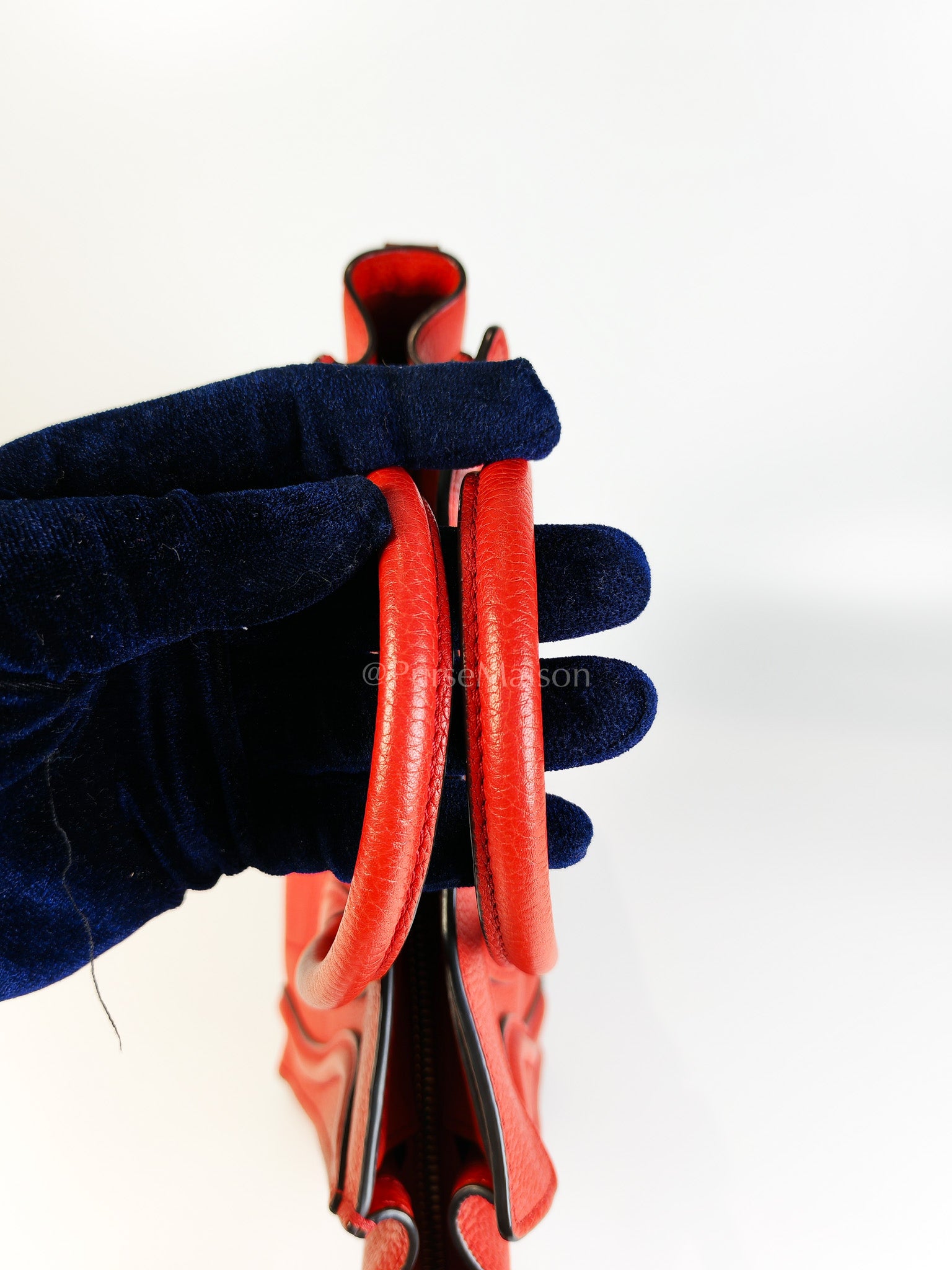 Nano Luggage Tote Bag in Red Grained Calfskin Leather | Purse Maison Luxury Bags Shop