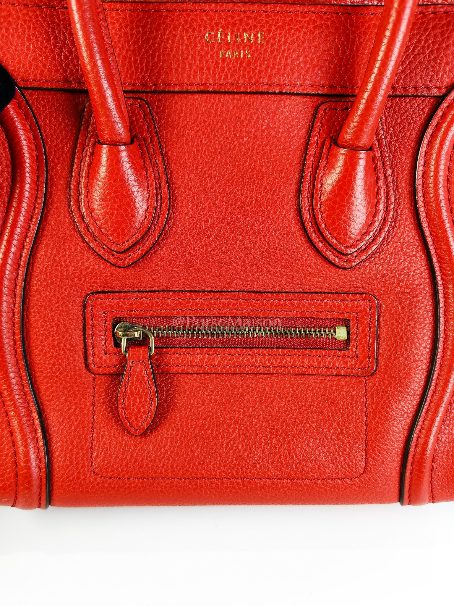 Nano Luggage Tote Bag in Red Grained Calfskin Leather | Purse Maison Luxury Bags Shop