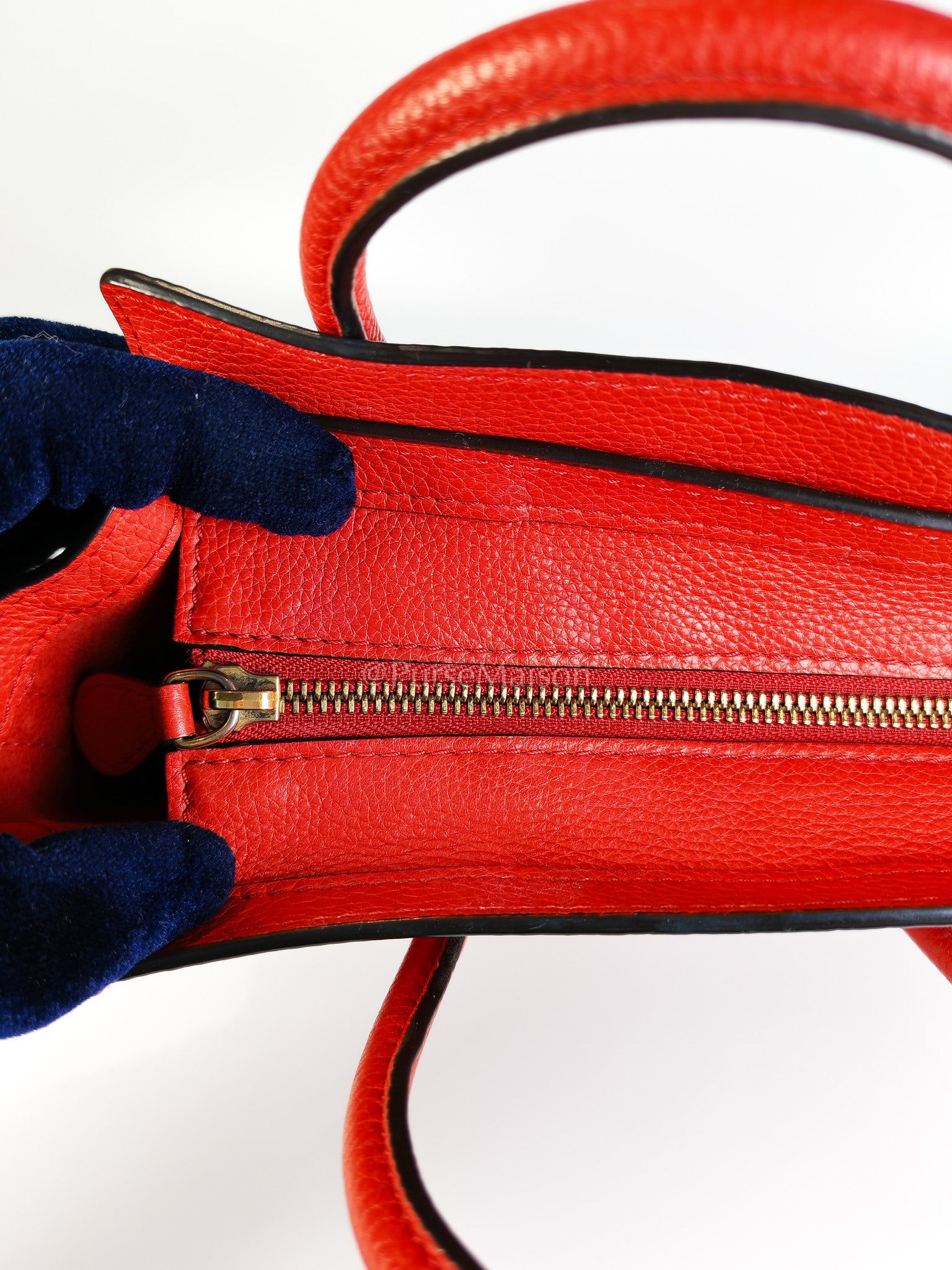Nano Luggage Tote Bag in Red Grained Calfskin Leather | Purse Maison Luxury Bags Shop