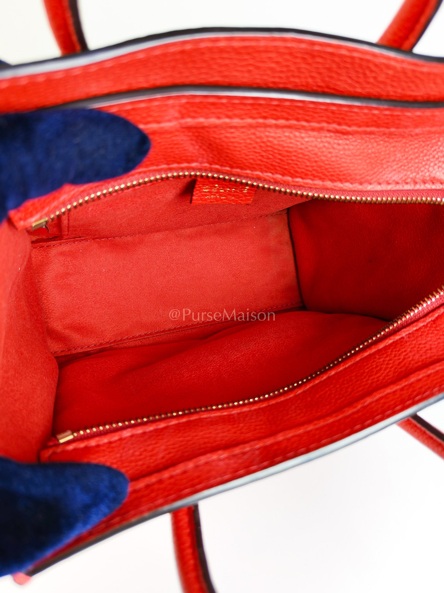 Nano Luggage Tote Bag in Red Grained Calfskin Leather | Purse Maison Luxury Bags Shop