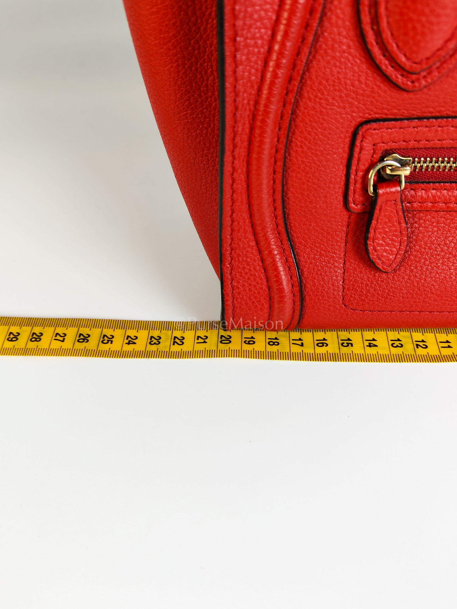 Nano Luggage Tote Bag in Red Grained Calfskin Leather | Purse Maison Luxury Bags Shop