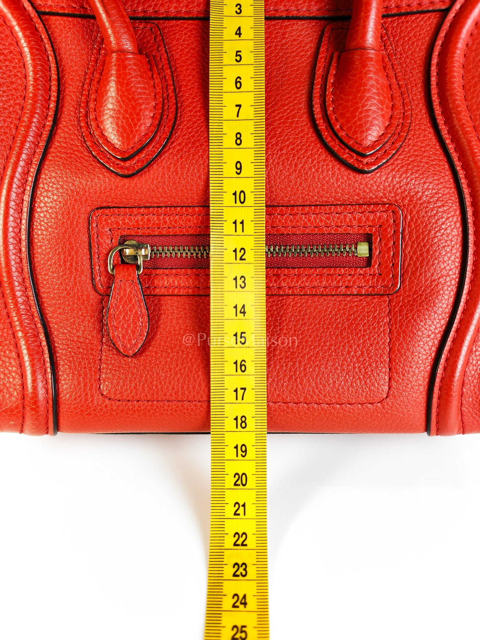 Nano Luggage Tote Bag in Red Grained Calfskin Leather | Purse Maison Luxury Bags Shop