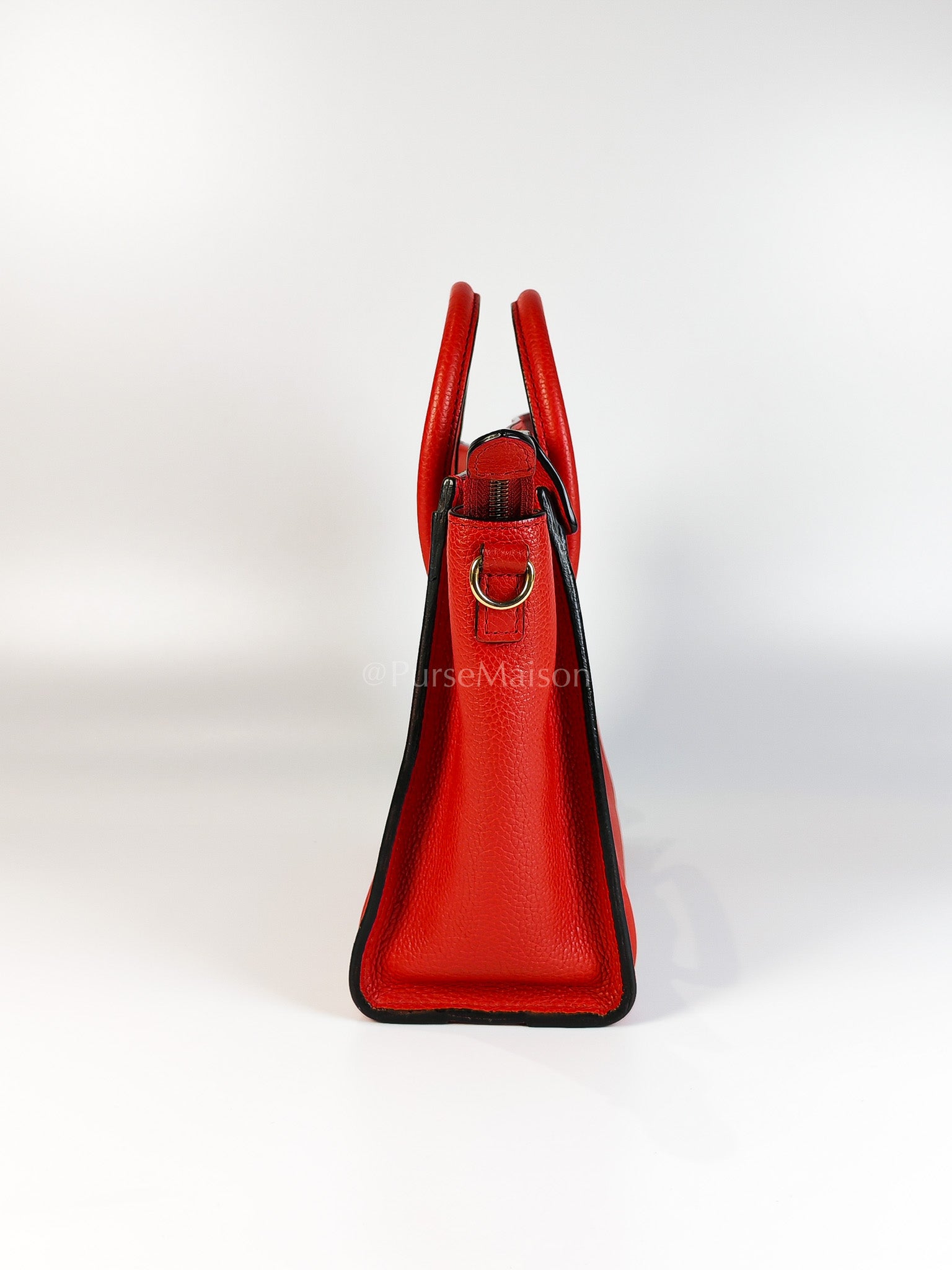 Nano Luggage Tote Bag in Red Grained Calfskin Leather | Purse Maison Luxury Bags Shop