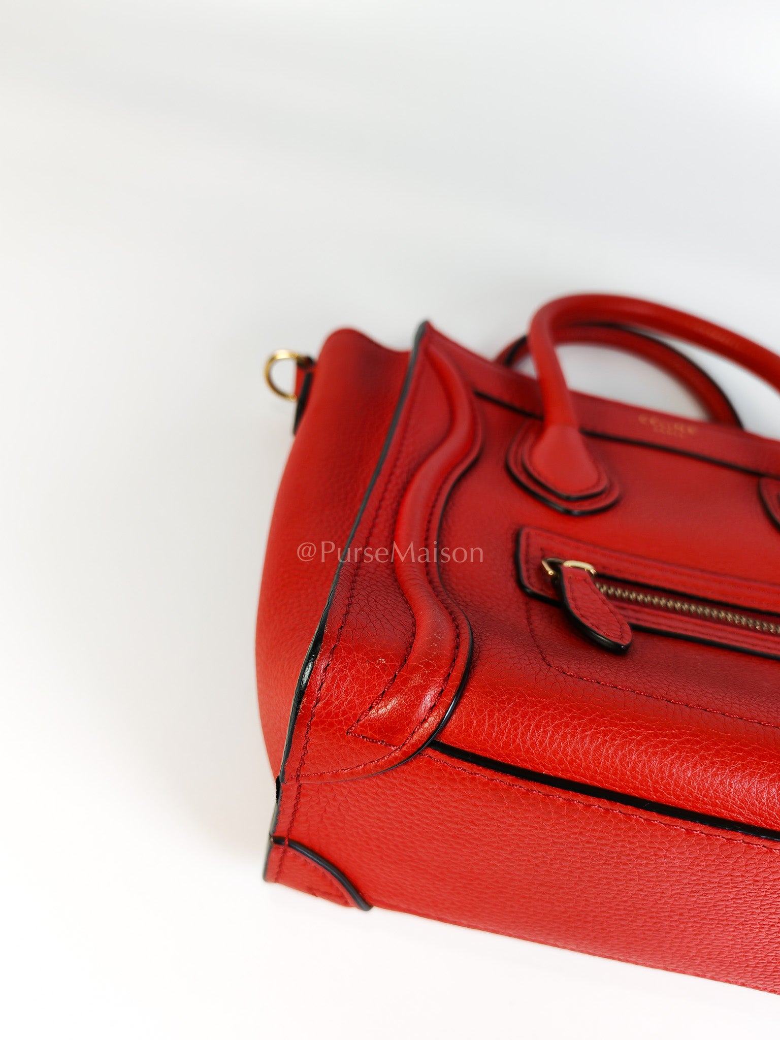 Nano Luggage Tote Bag in Red Grained Calfskin Leather | Purse Maison Luxury Bags Shop