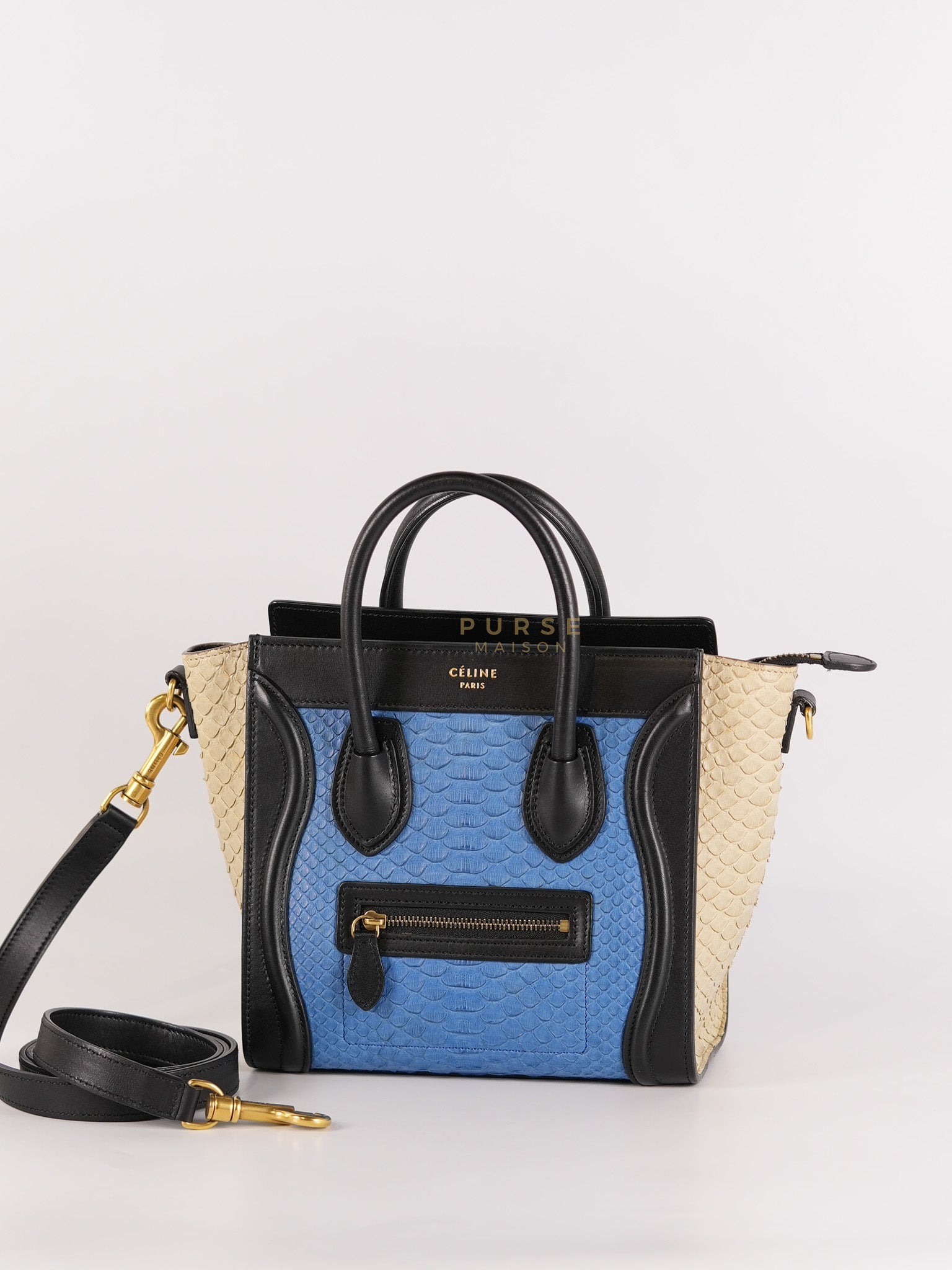 Nano Luggage Tri-color in Python Exotic Leather | Purse Maison Luxury Bags Shop