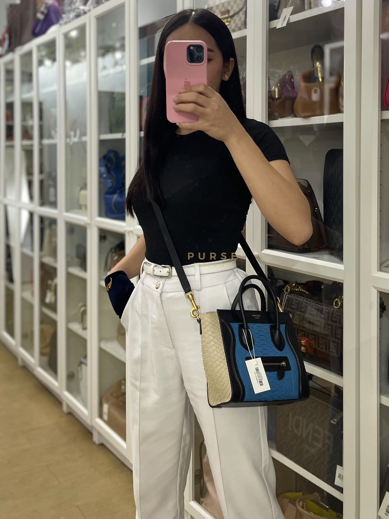 Nano Luggage Tri-color in Python Exotic Leather | Purse Maison Luxury Bags Shop