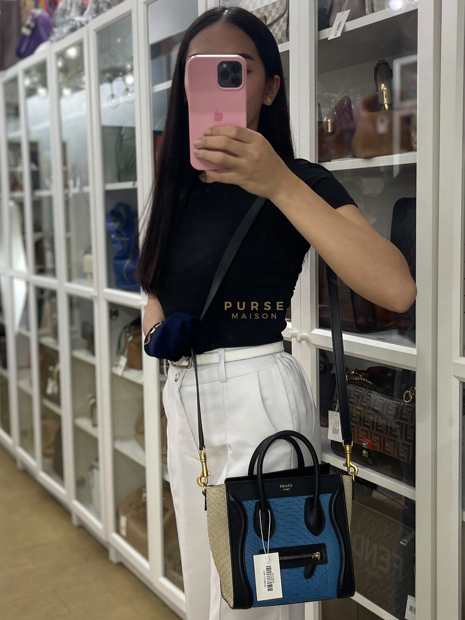 Nano Luggage Tri-color in Python Exotic Leather | Purse Maison Luxury Bags Shop