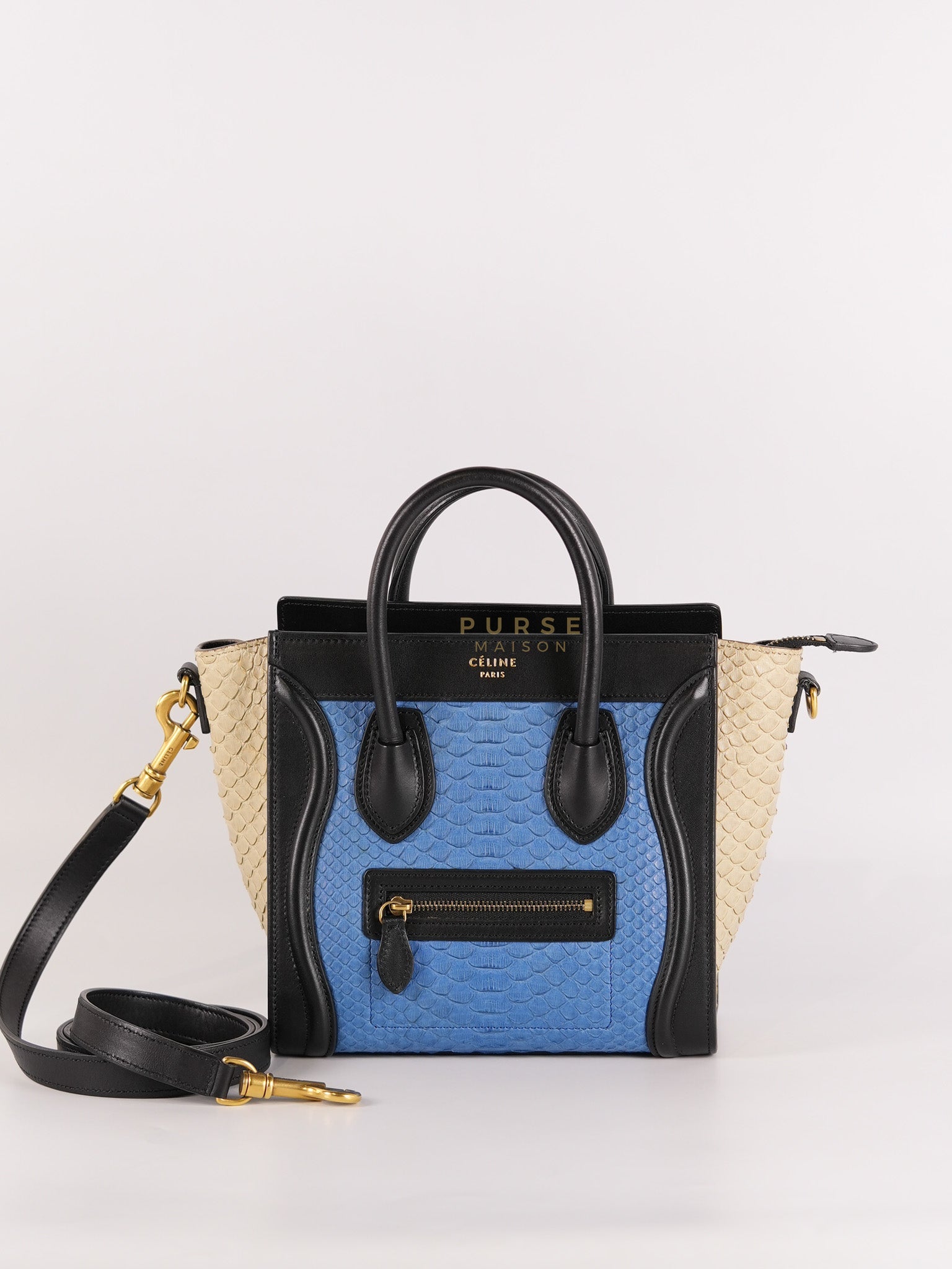 Nano Luggage Tri-color in Python Exotic Leather | Purse Maison Luxury Bags Shop