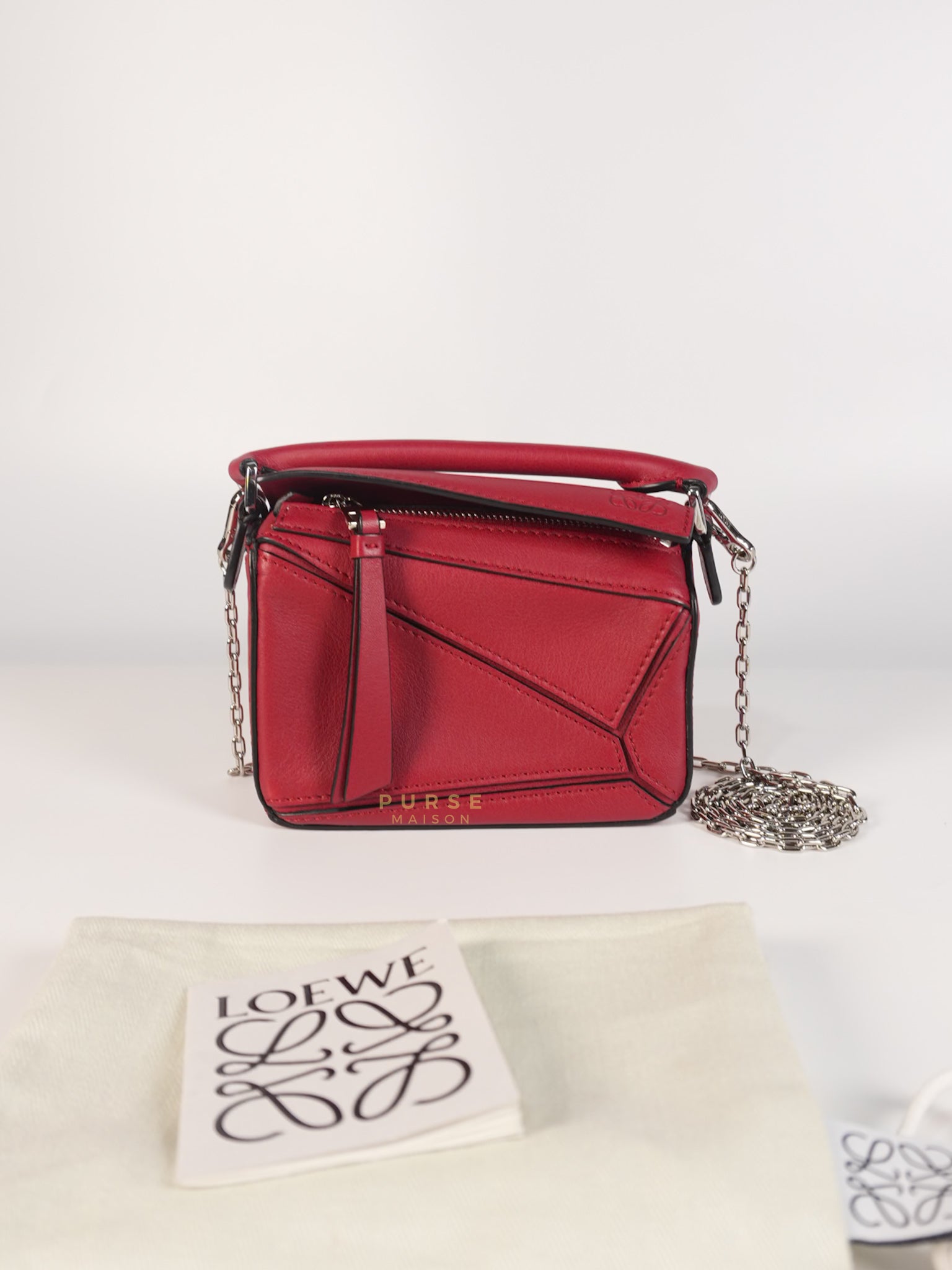 Nano Puzzle in Red Calfskin Leather | Purse Maison Luxury Bags Shop