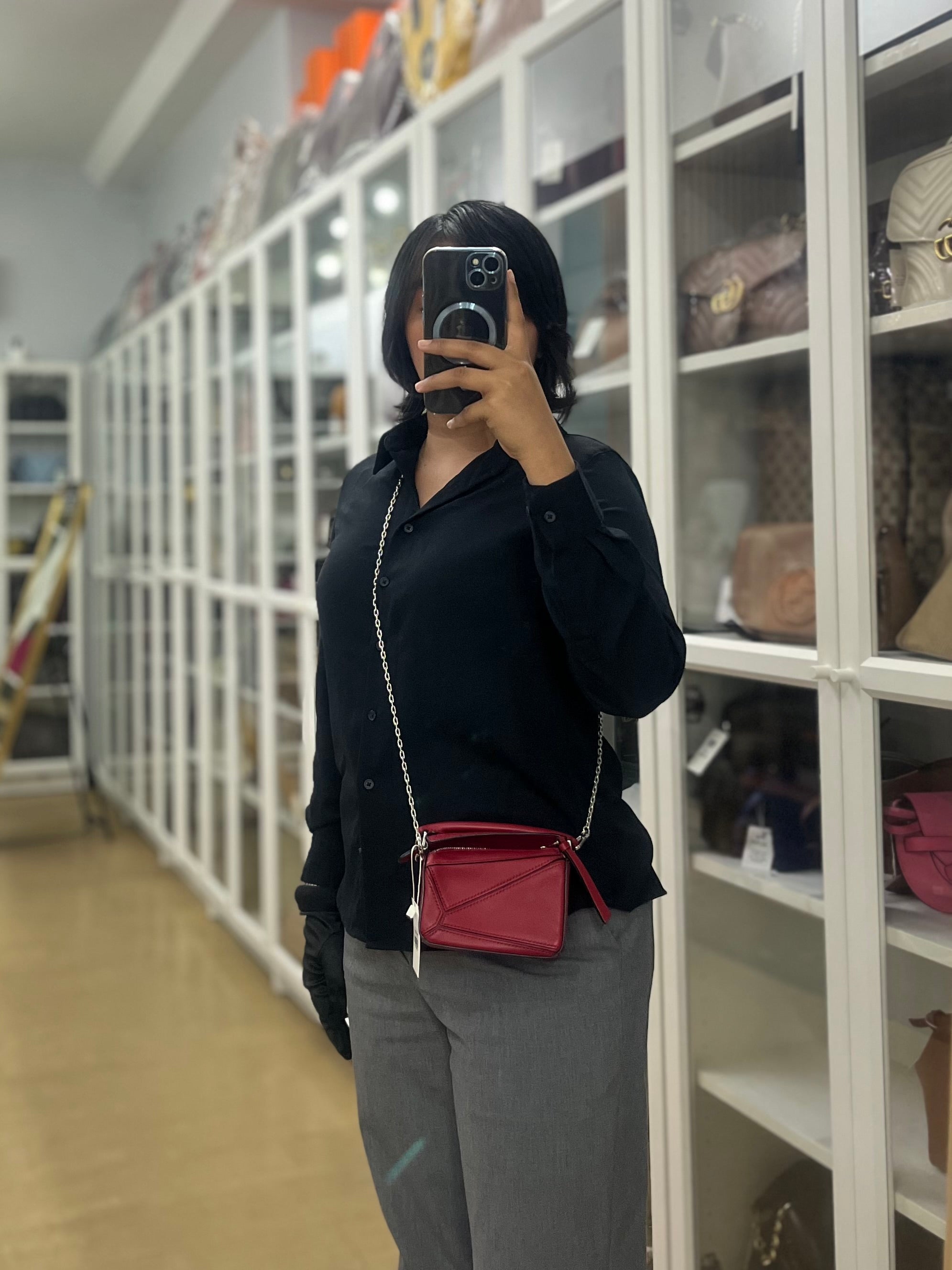 Nano Puzzle in Red Calfskin Leather | Purse Maison Luxury Bags Shop