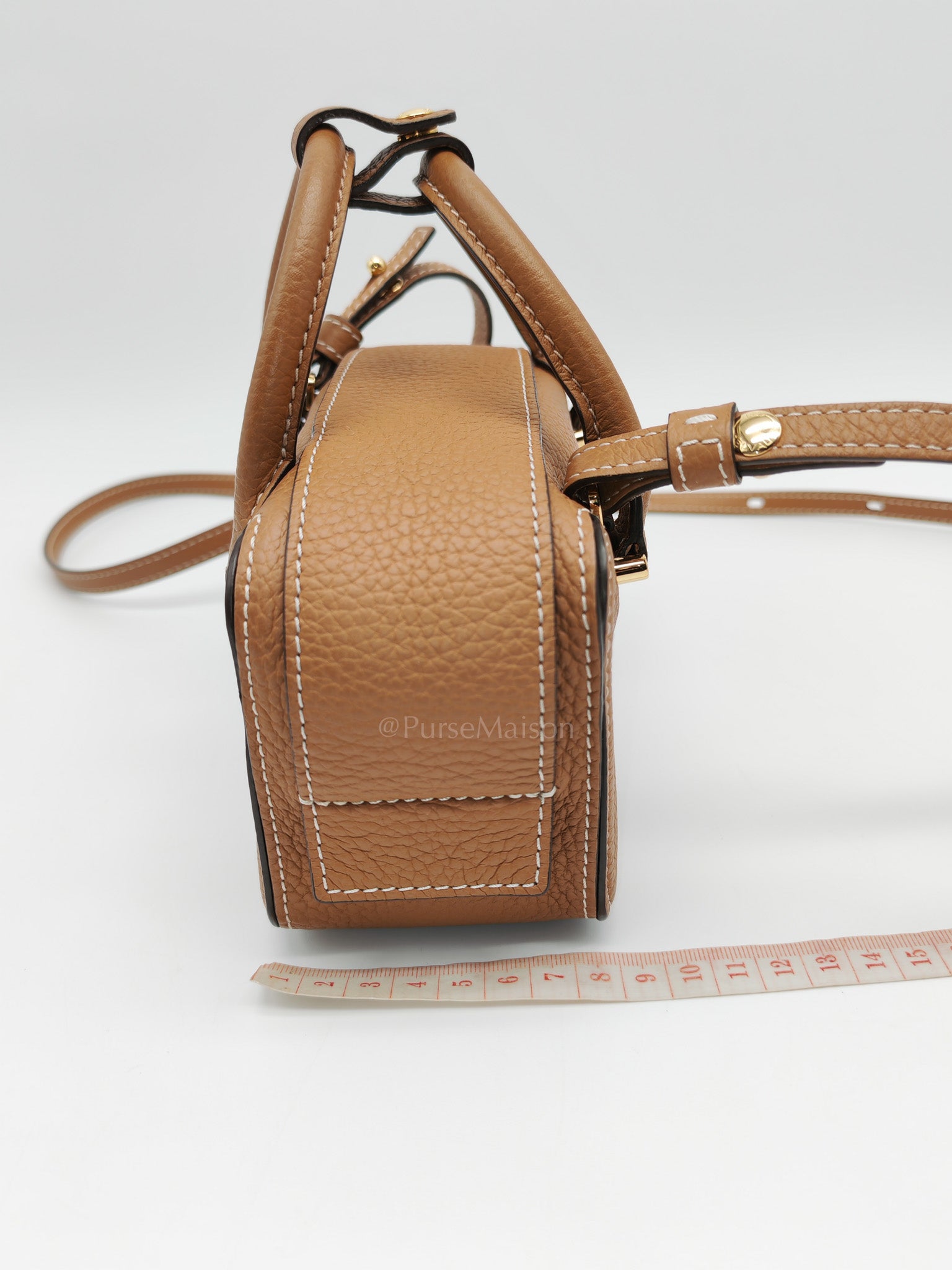 Cool Box Nano Satchel in Brown Taurillon Soft Leather & Gold Hardware