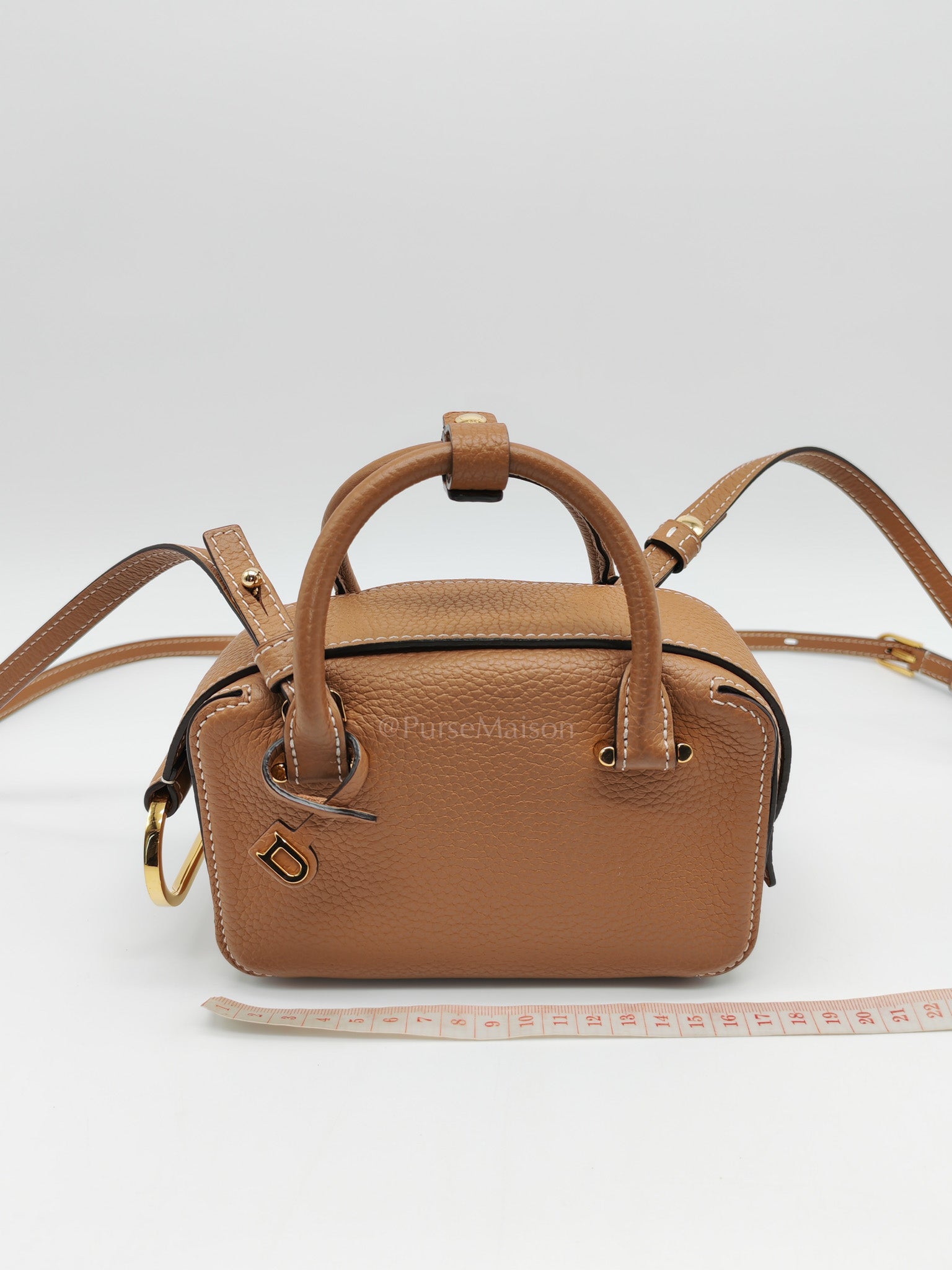 Cool Box Nano Satchel in Brown Taurillon Soft Leather & Gold Hardware