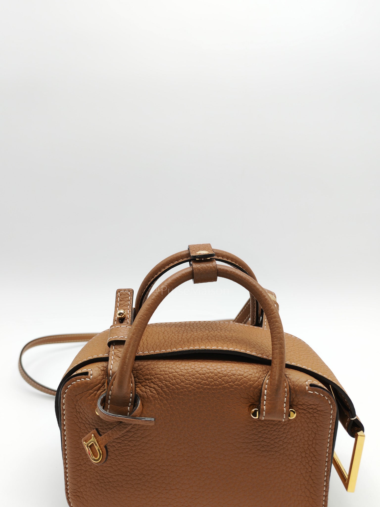 Cool Box Nano Satchel in Brown Taurillon Soft Leather & Gold Hardware