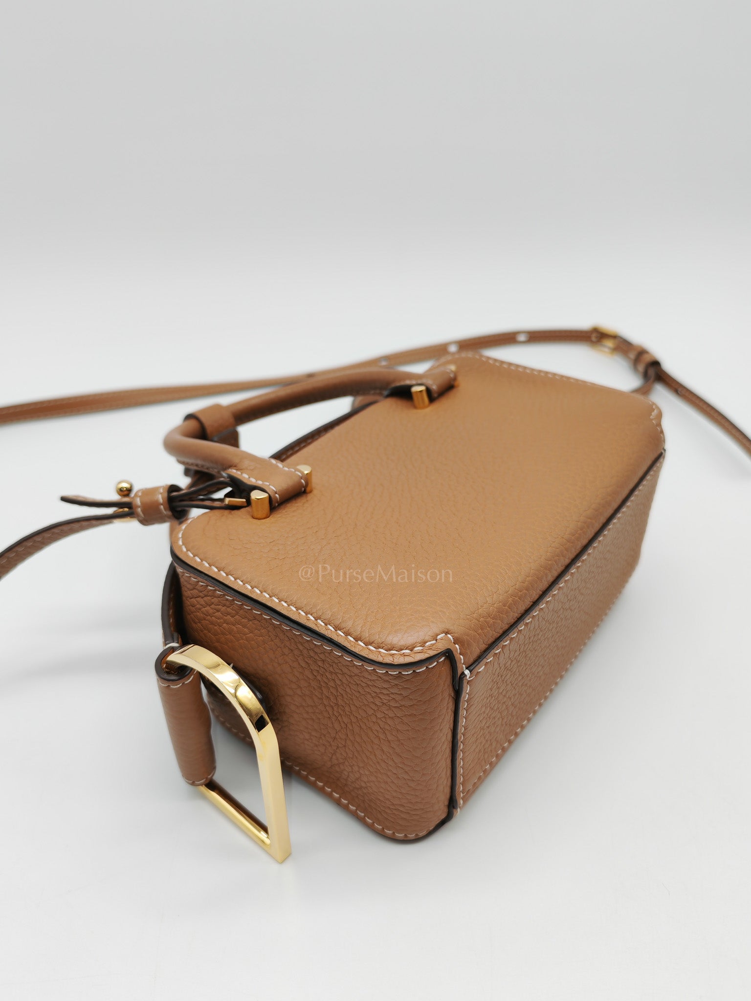 Cool Box Nano Satchel in Brown Taurillon Soft Leather & Gold Hardware