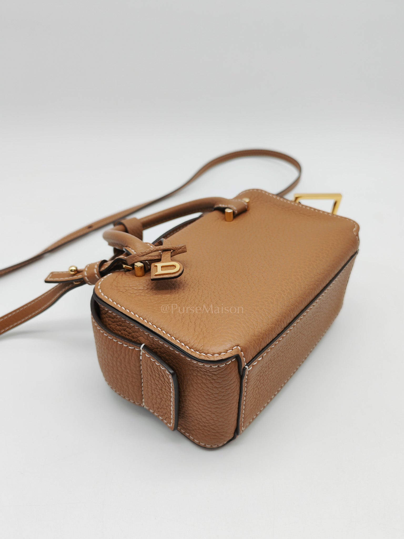 Cool Box Nano Satchel in Brown Taurillon Soft Leather & Gold Hardware