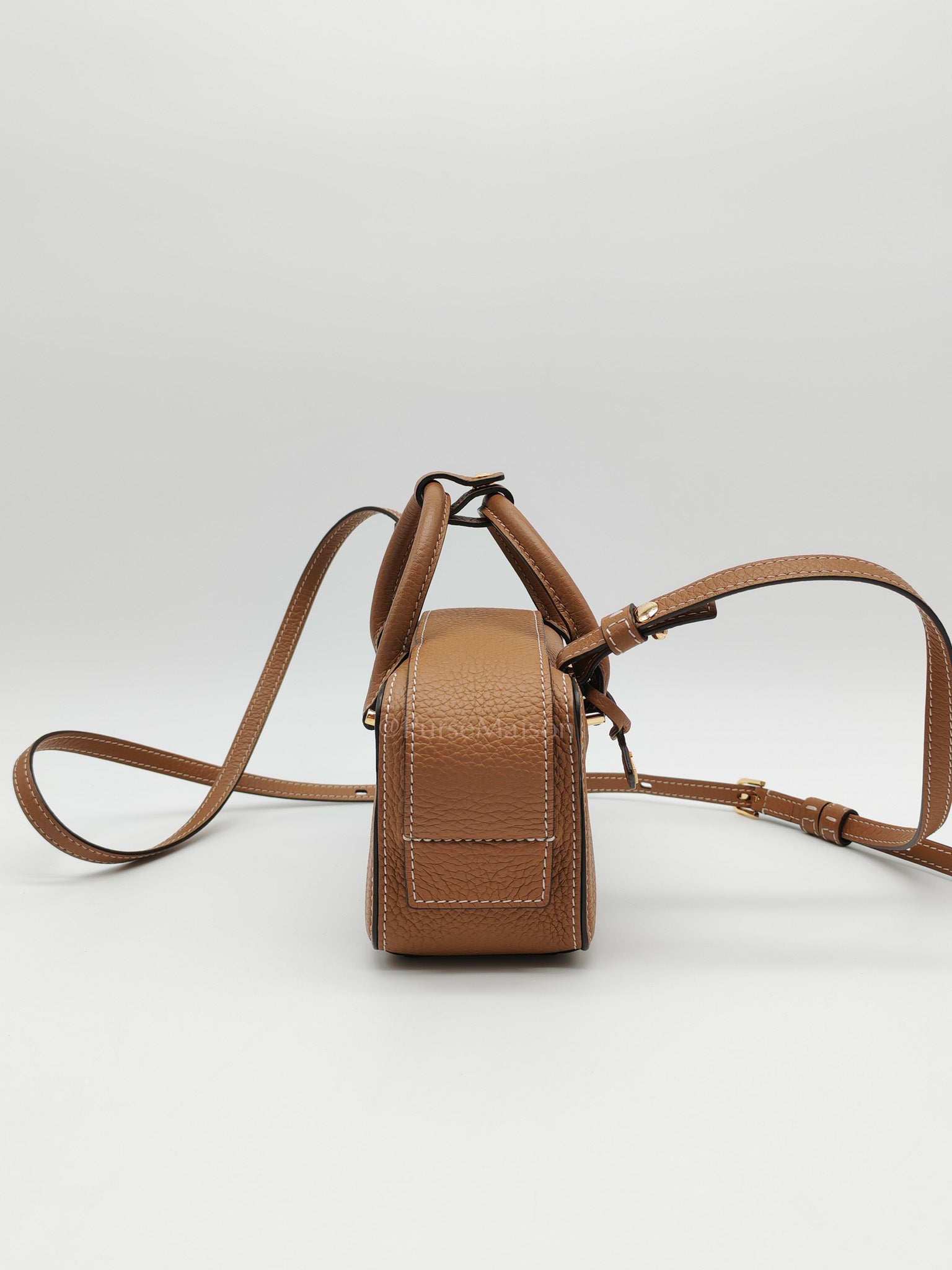 Cool Box Nano Satchel in Brown Taurillon Soft Leather & Gold Hardware