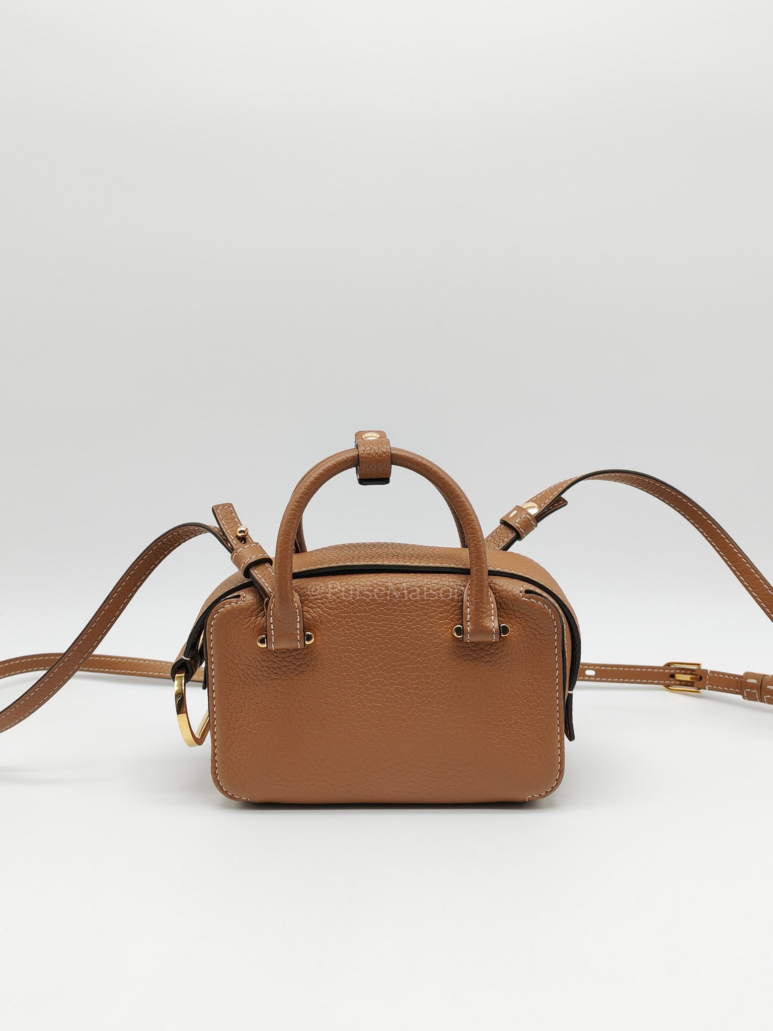 Cool Box Nano Satchel in Brown Taurillon Soft Leather & Gold Hardware