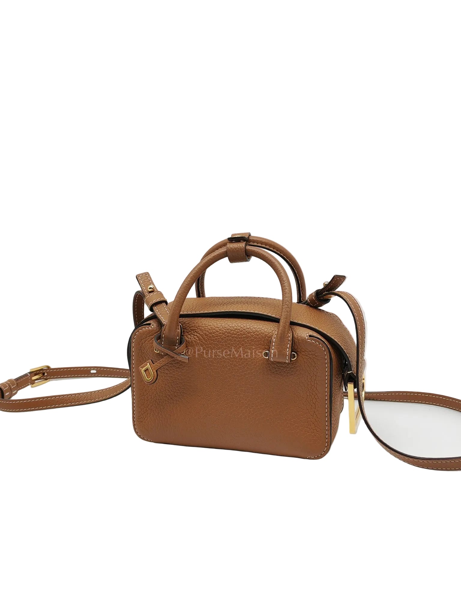Cool Box Nano Satchel in Brown Taurillon Soft Leather & Gold Hardware