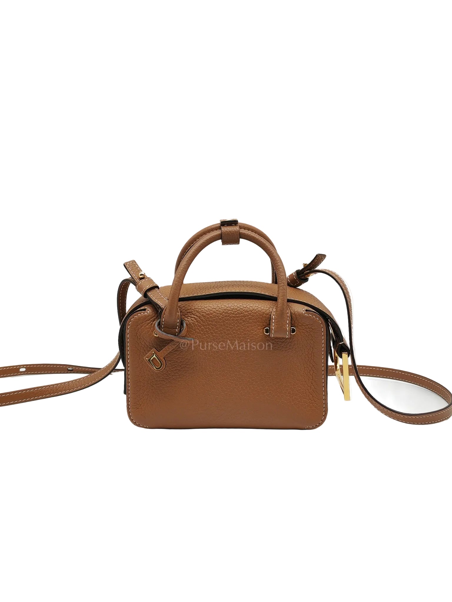 Cool Box Nano Satchel in Brown Taurillon Soft Leather & Gold Hardware
