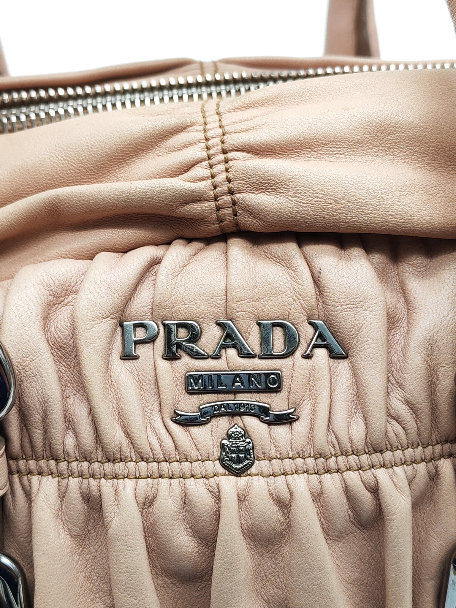 Nappa Graufre Satchel Bag in Cameo Leather & Silver Hardware | Purse Maison Luxury Bags Shop