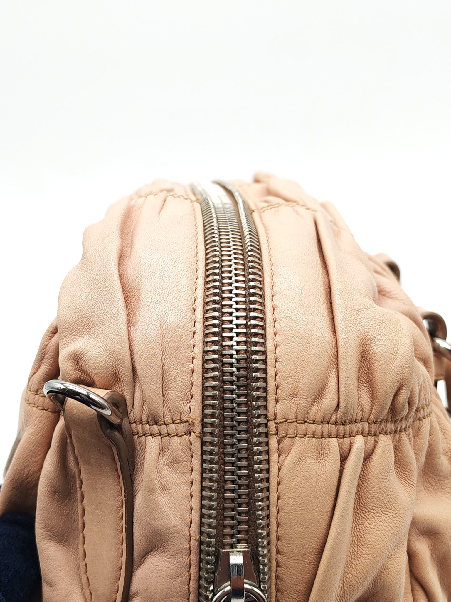 Nappa Graufre Satchel Bag in Cameo Leather & Silver Hardware | Purse Maison Luxury Bags Shop