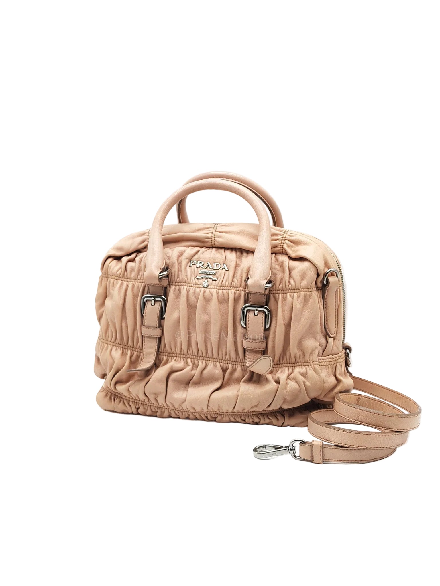 Nappa Graufre Satchel Bag in Cameo Leather & Silver Hardware | Purse Maison Luxury Bags Shop