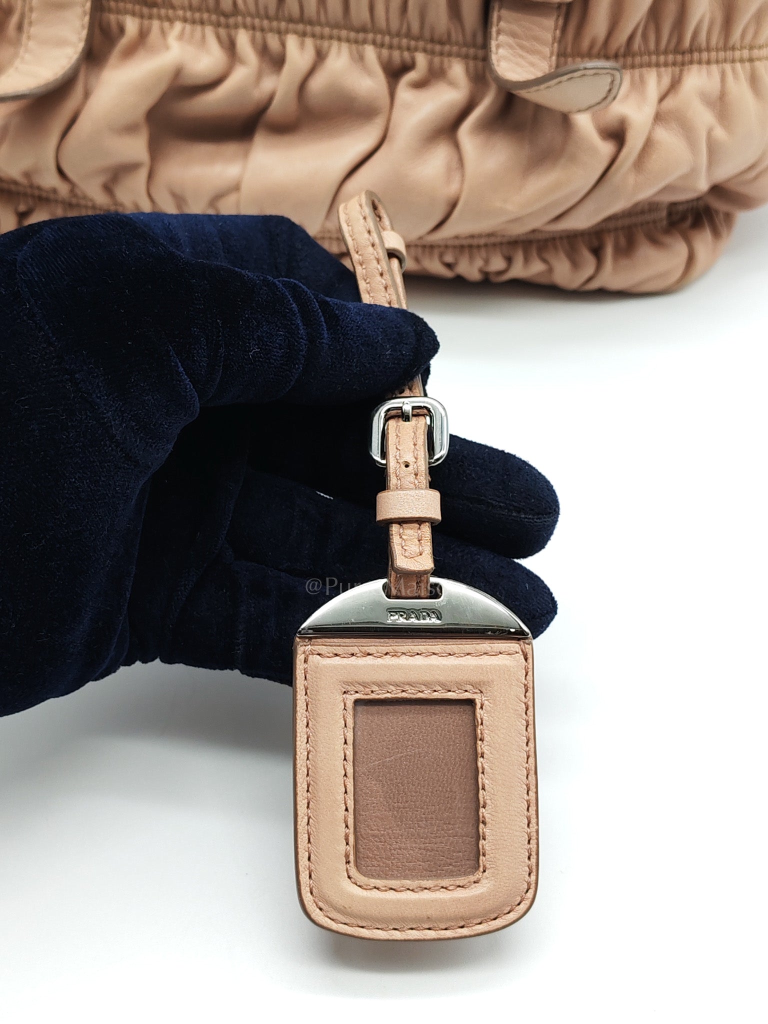 Nappa Graufre Satchel Bag in Cameo Leather & Silver Hardware | Purse Maison Luxury Bags Shop
