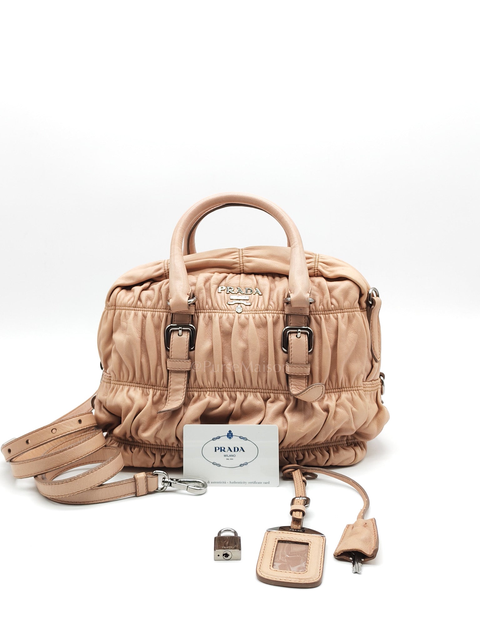 Nappa Graufre Satchel Bag in Cameo Leather & Silver Hardware | Purse Maison Luxury Bags Shop