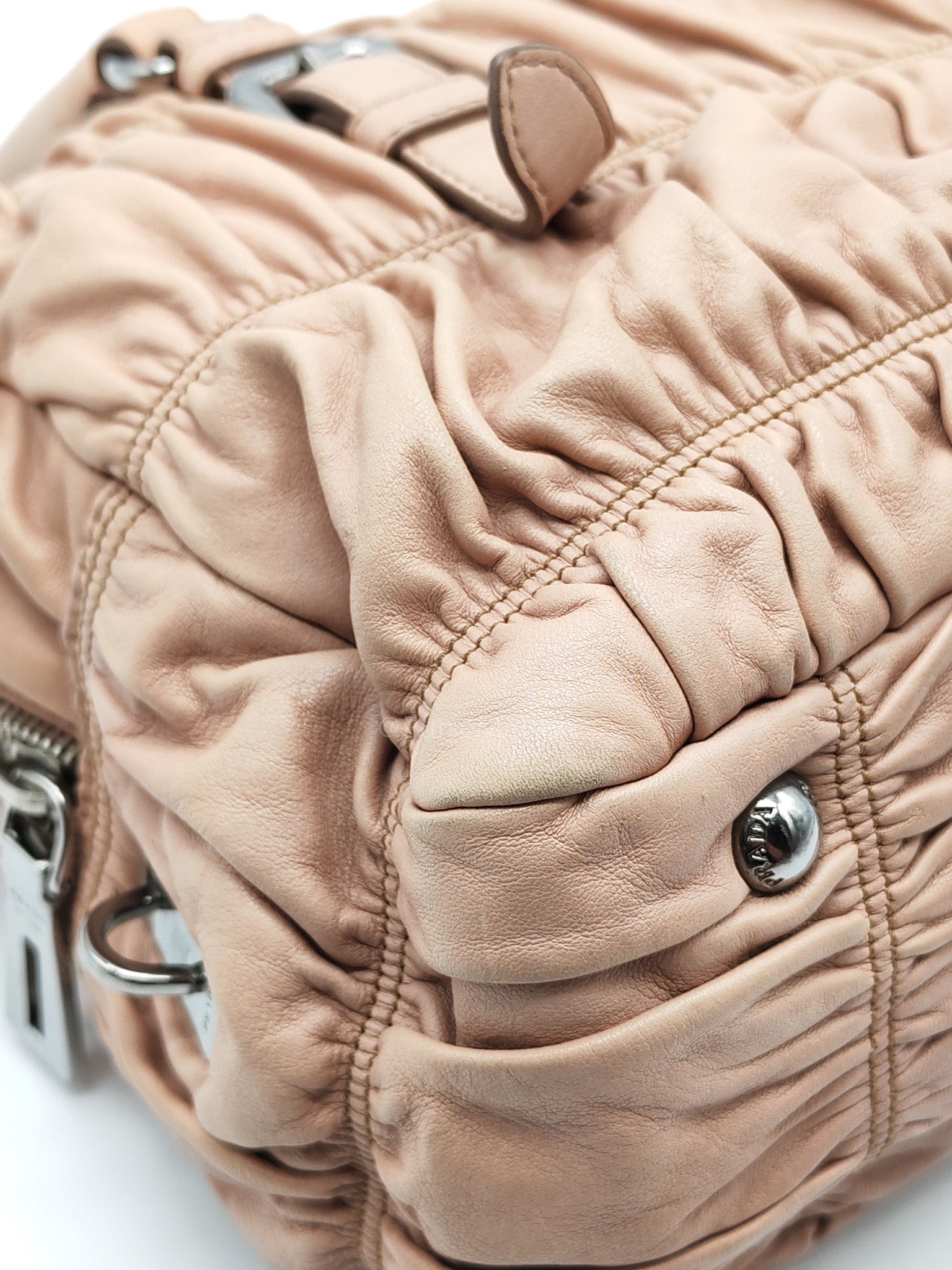 Nappa Graufre Satchel Bag in Cameo Leather & Silver Hardware | Purse Maison Luxury Bags Shop