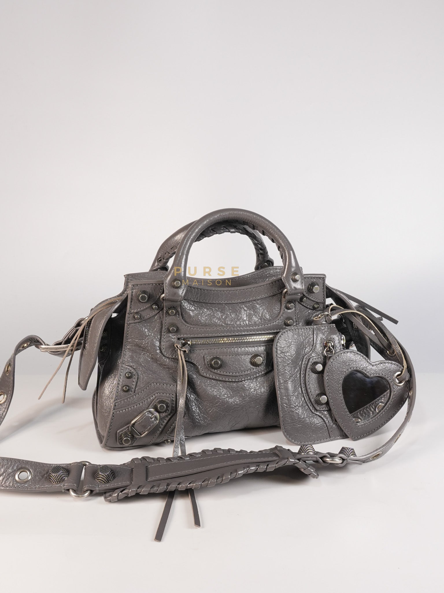 Neo Cagole City Bag XS in Dark Grey Leather | Purse Maison Luxury Bags Shop