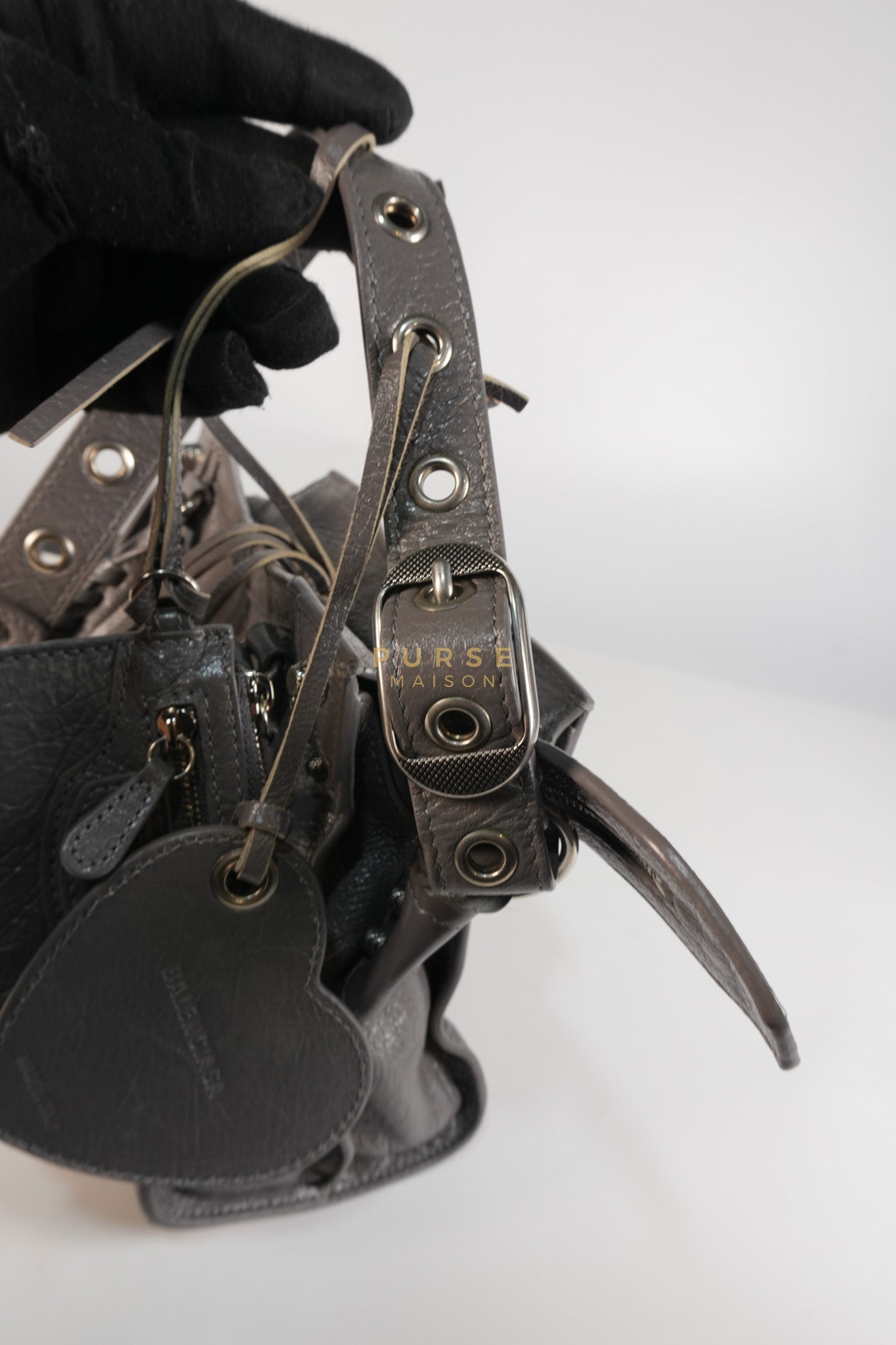 Neo Cagole City Bag XS in Dark Grey Leather | Purse Maison Luxury Bags Shop