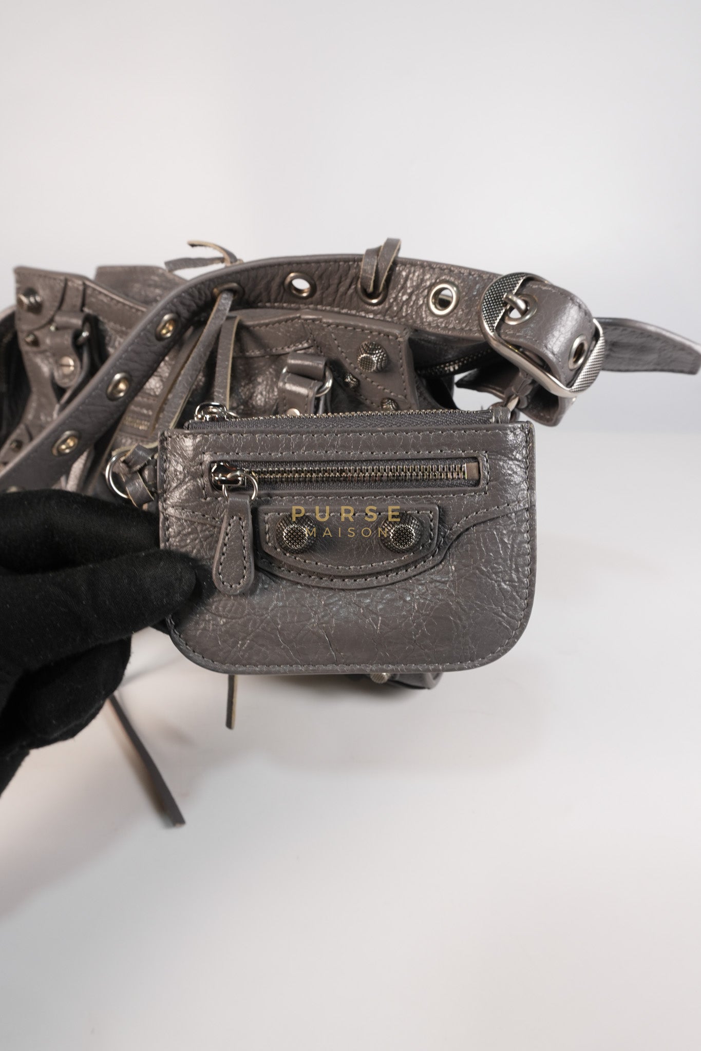 Neo Cagole City Bag XS in Dark Grey Leather | Purse Maison Luxury Bags Shop