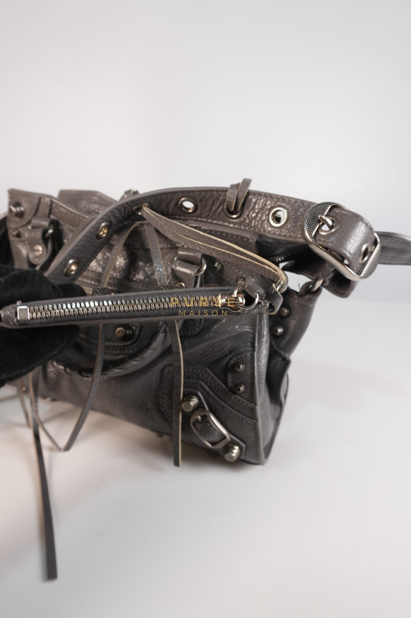 Neo Cagole City Bag XS in Dark Grey Leather | Purse Maison Luxury Bags Shop