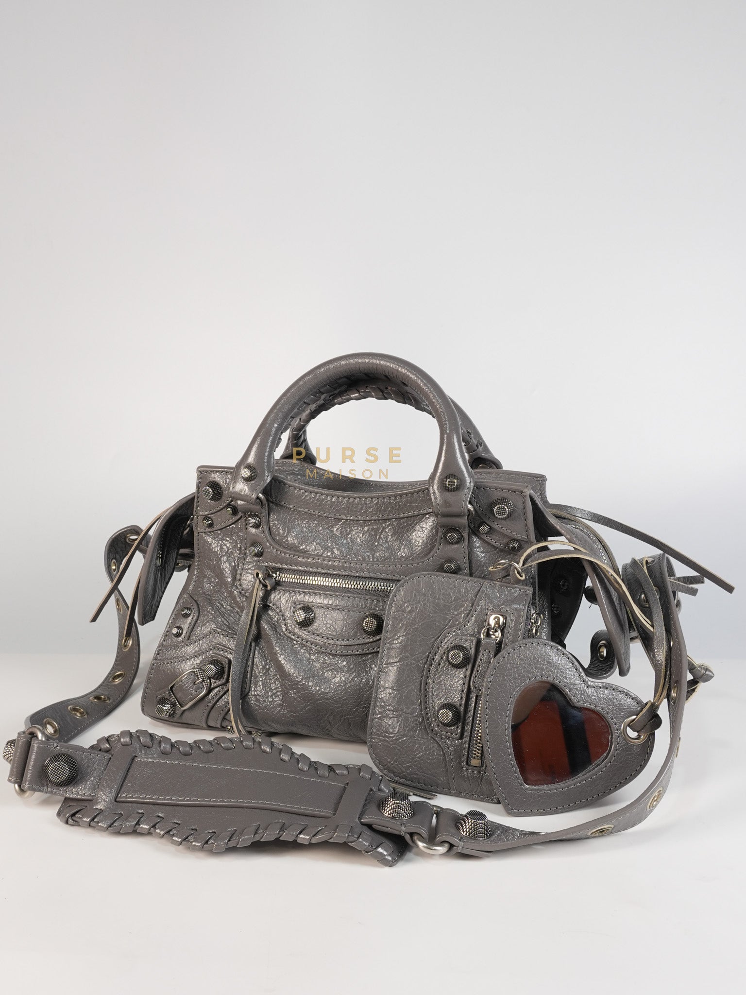 Neo Cagole City Bag XS in Dark Grey Leather | Purse Maison Luxury Bags Shop