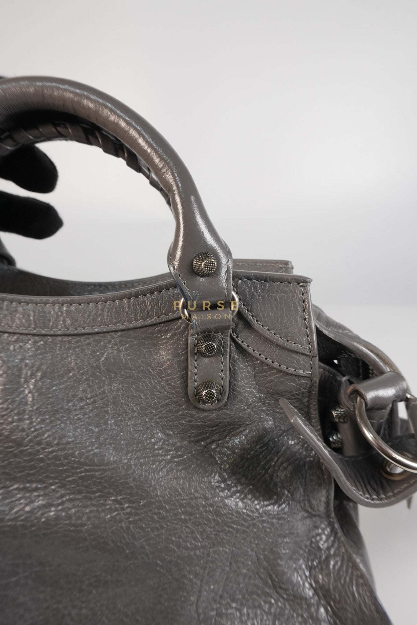 Neo Cagole City Bag XS in Dark Grey Leather | Purse Maison Luxury Bags Shop
