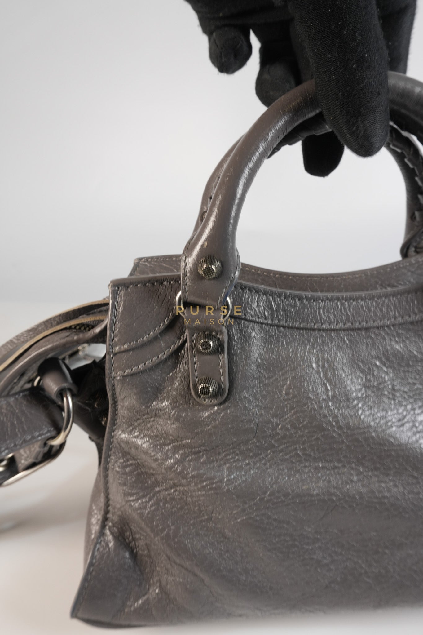 Neo Cagole City Bag XS in Dark Grey Leather | Purse Maison Luxury Bags Shop