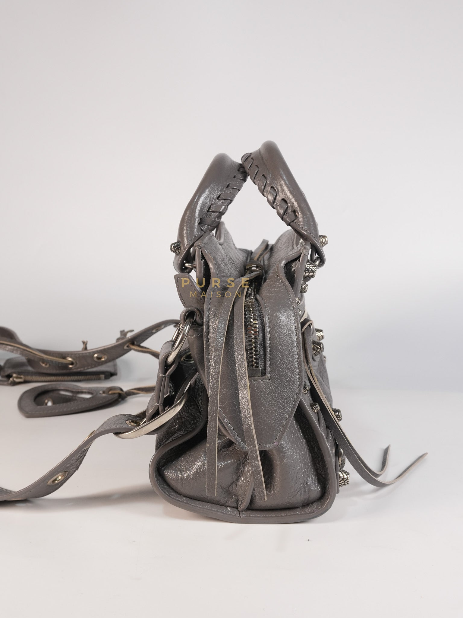 Neo Cagole City Bag XS in Dark Grey Leather | Purse Maison Luxury Bags Shop