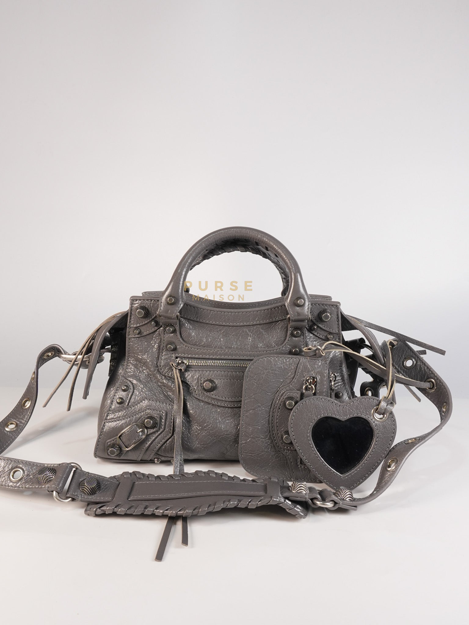 Neo Cagole City Bag XS in Dark Grey Leather | Purse Maison Luxury Bags Shop