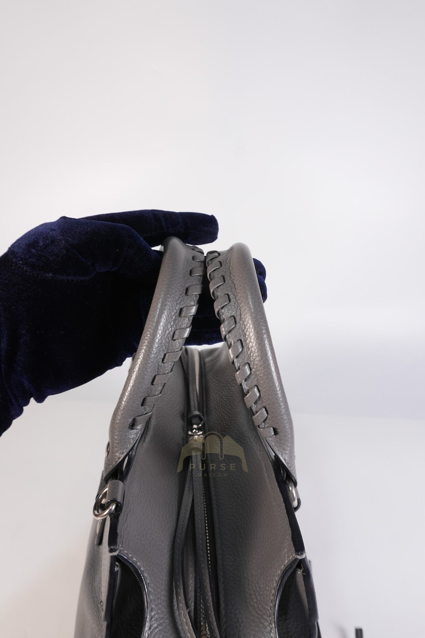 Neo Classic City Small Bag in Grey Grained Calfskin Leather & Silver Hardware | Purse Maison Luxury Bags Shop