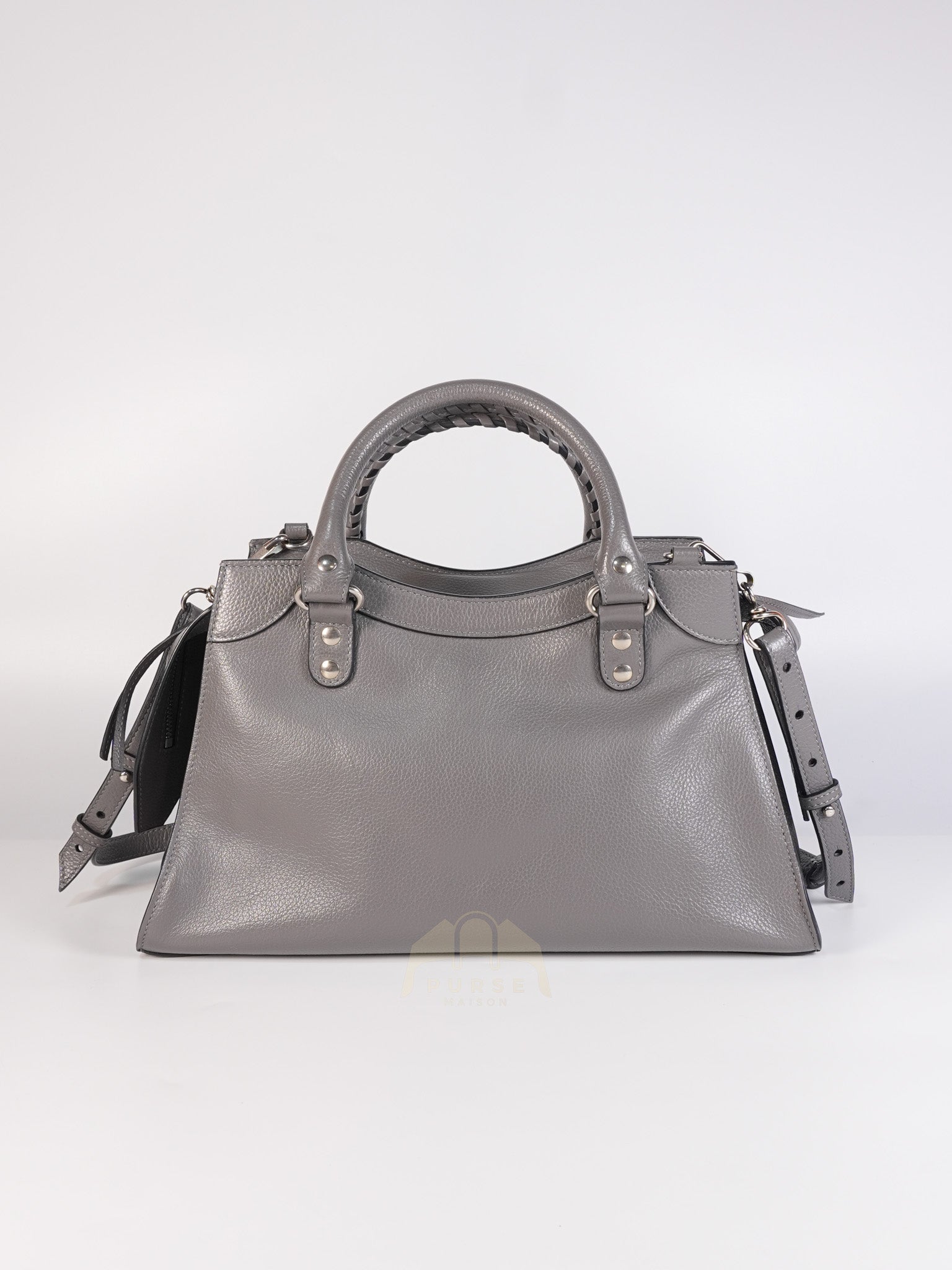 Neo Classic City Small Bag in Grey Grained Calfskin Leather & Silver Hardware | Purse Maison Luxury Bags Shop