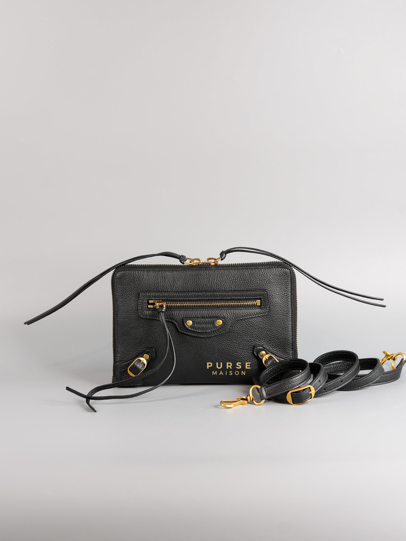 Neo Classic Sling Bag in Black Leather & Gold Hardware | Purse Maison Luxury Bags Shop