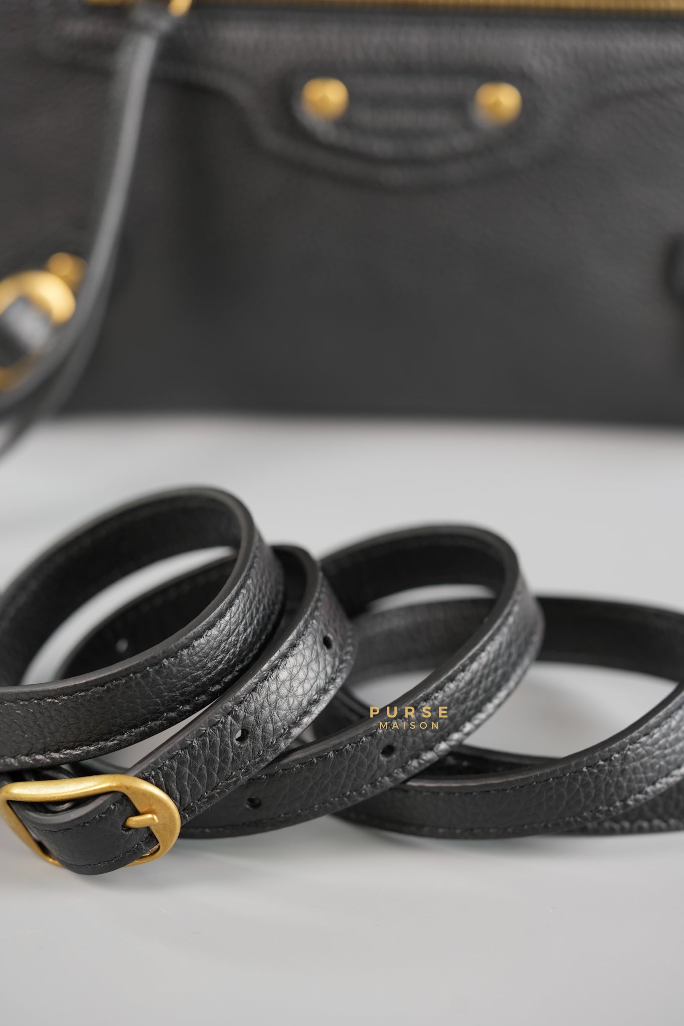 Neo Classic Sling Bag in Black Leather & Gold Hardware | Purse Maison Luxury Bags Shop