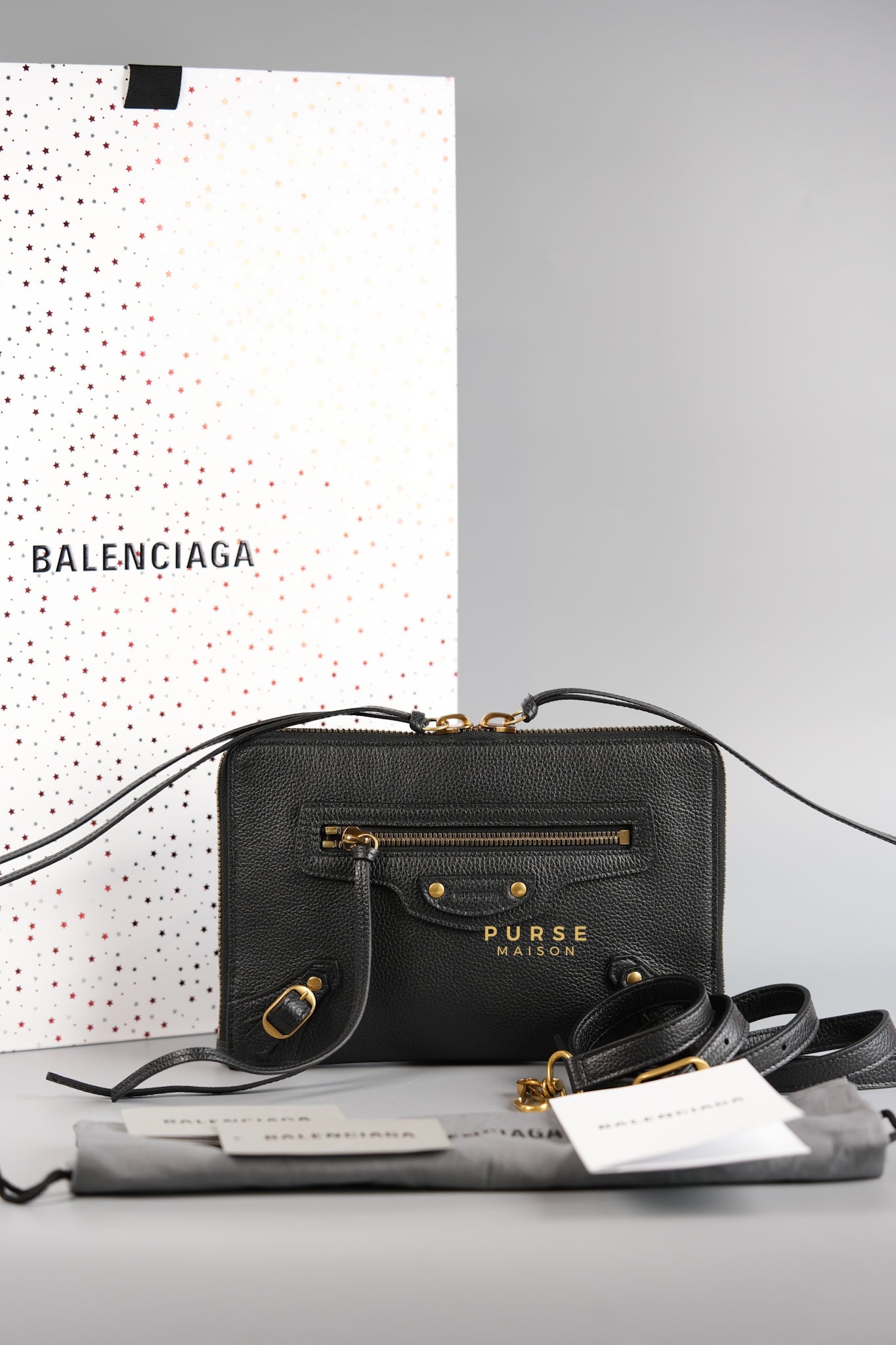 Neo Classic Sling Bag in Black Leather & Gold Hardware | Purse Maison Luxury Bags Shop