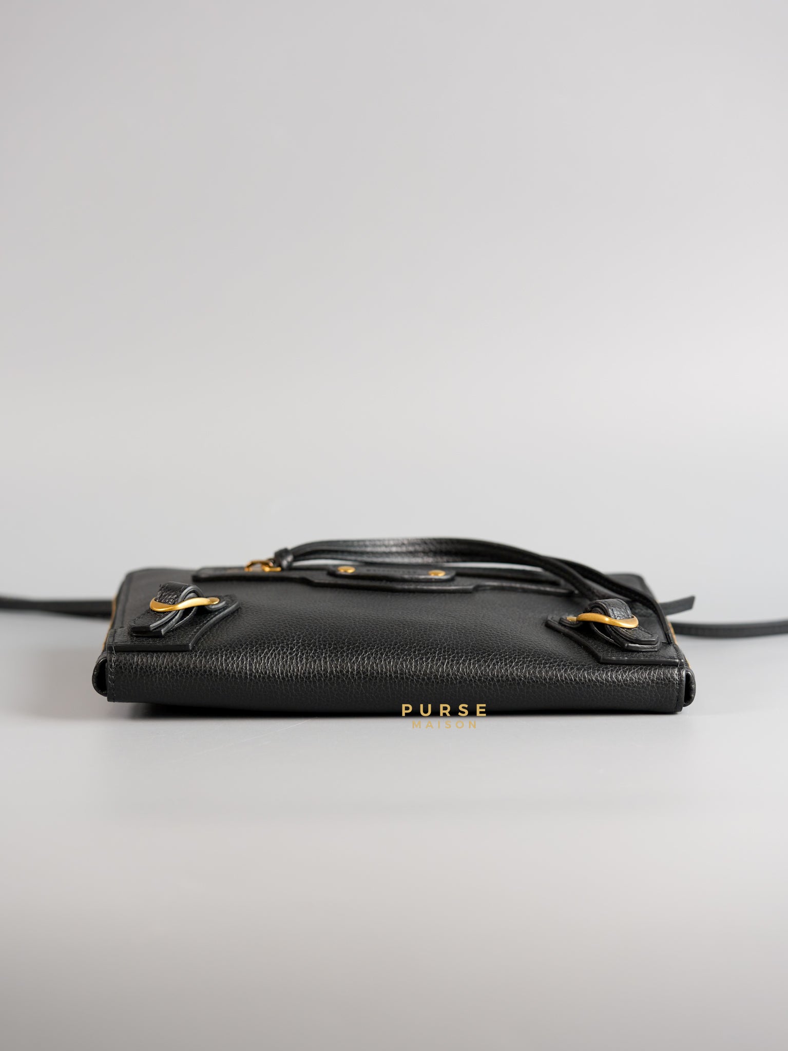 Neo Classic Sling Bag in Black Leather & Gold Hardware | Purse Maison Luxury Bags Shop