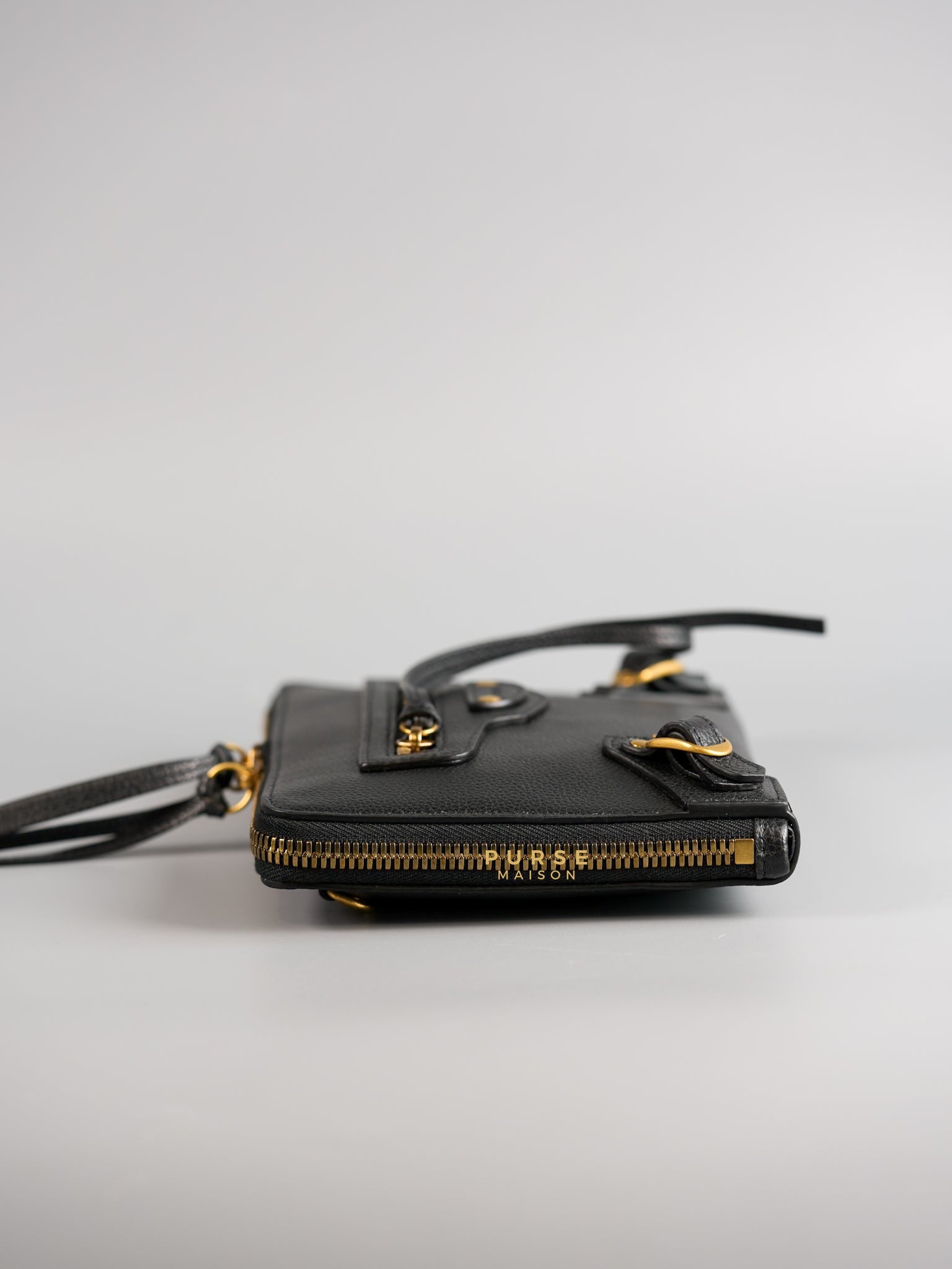 Neo Classic Sling Bag in Black Leather & Gold Hardware | Purse Maison Luxury Bags Shop