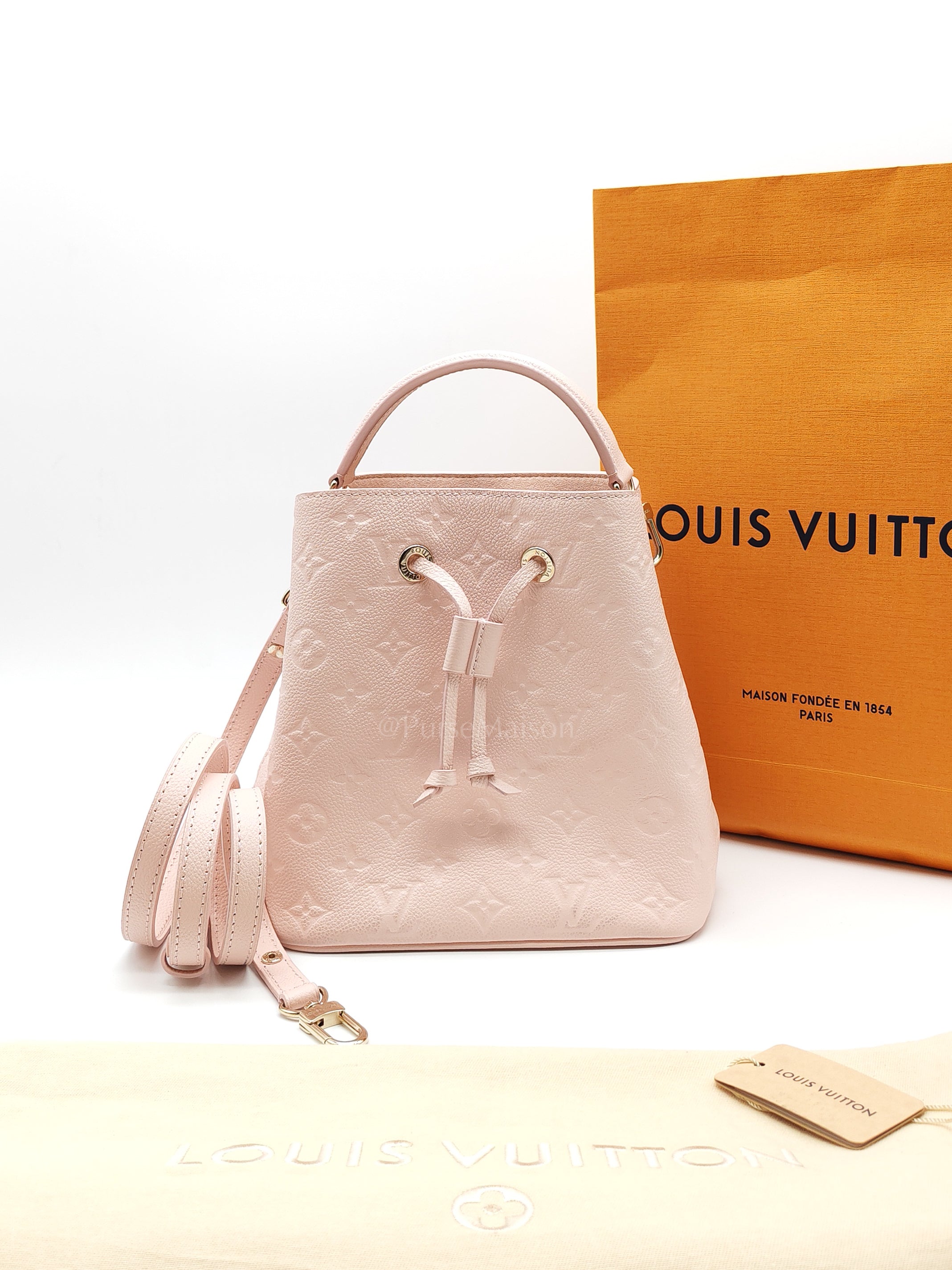 NeoNoe BB in Opal Pink Monogram Empriente Leather & Light Gold Hardware Microchip | Purse Maison Luxury Bags Shop
